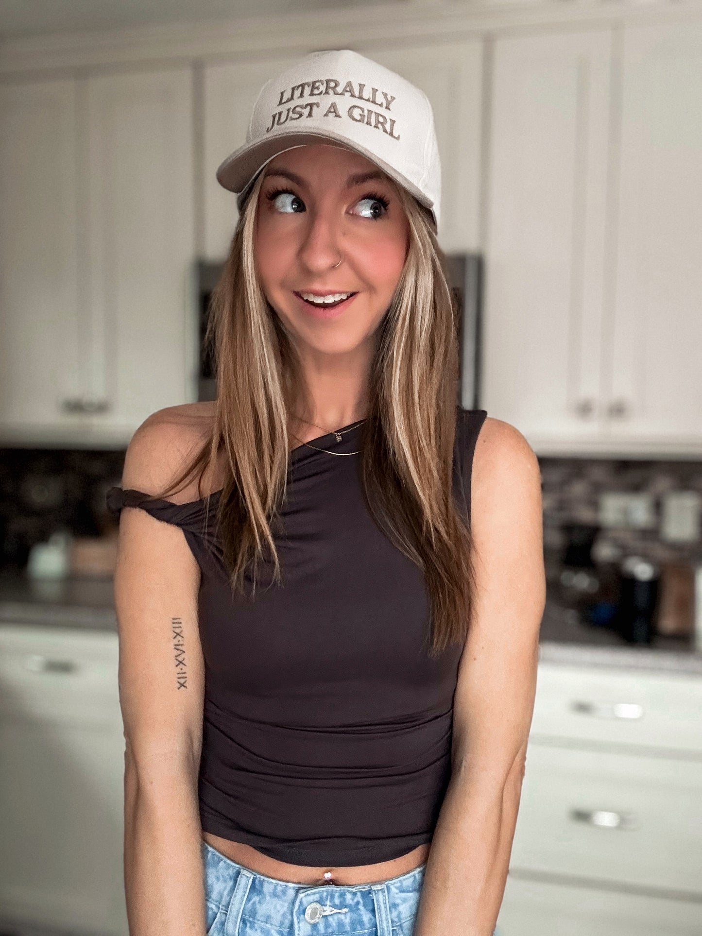 "Literally Just A Girl" Two-Tone Trucker Hat Snap Back