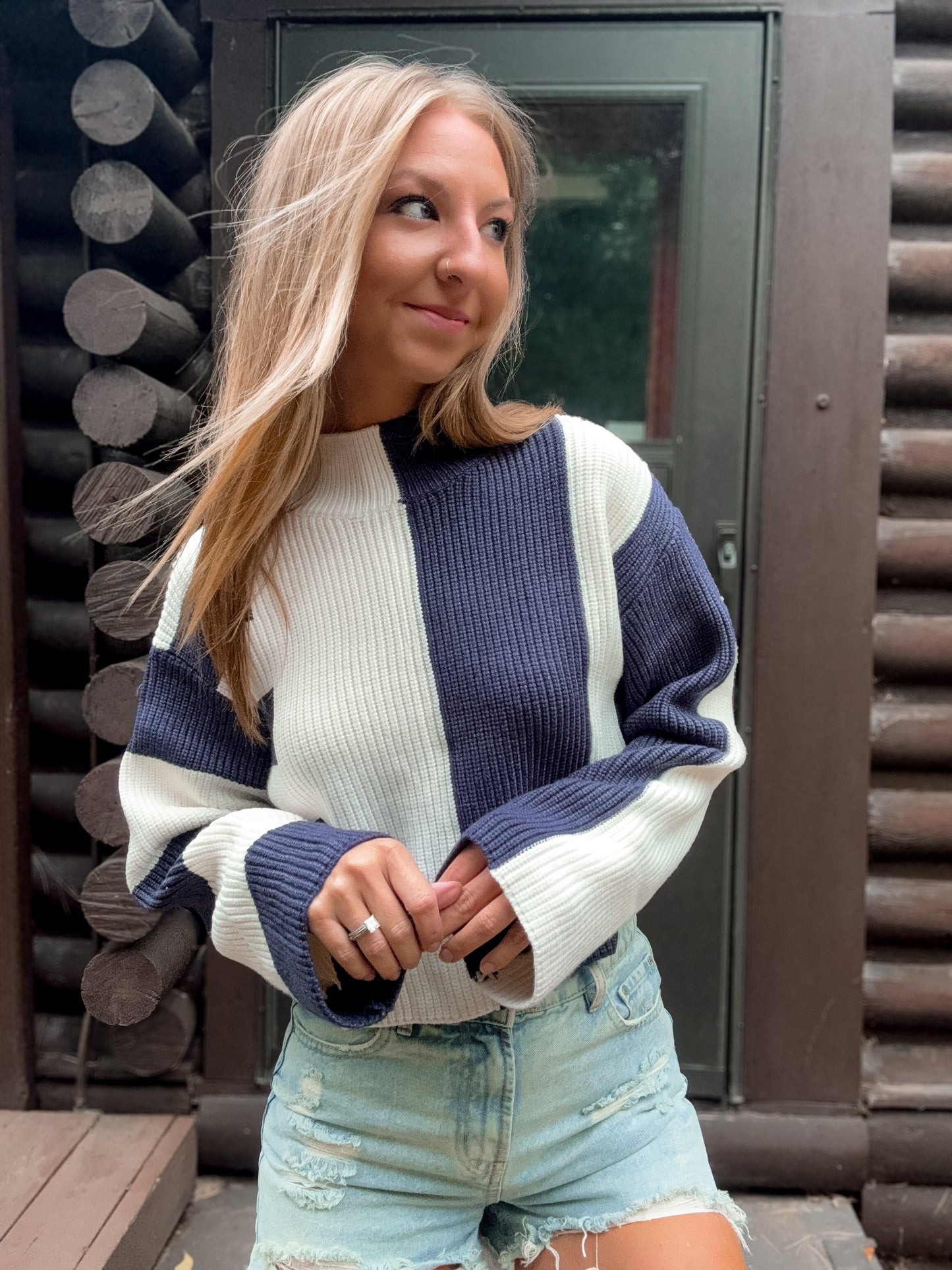 Color Block Mock Turtleneck Sweater