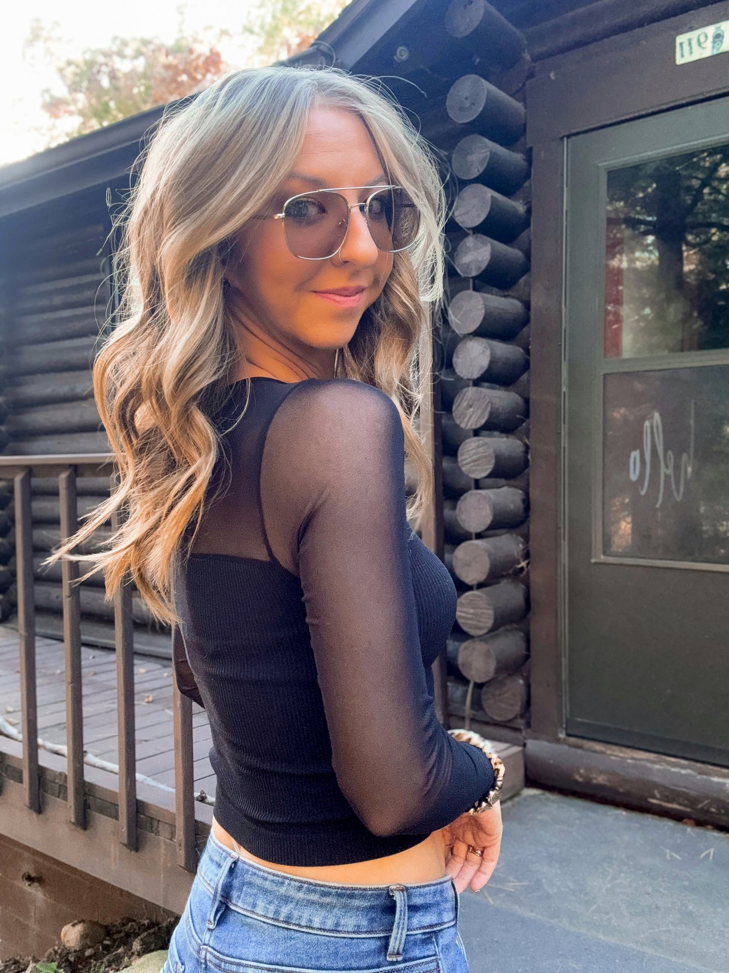 Shadow Play Mesh Top