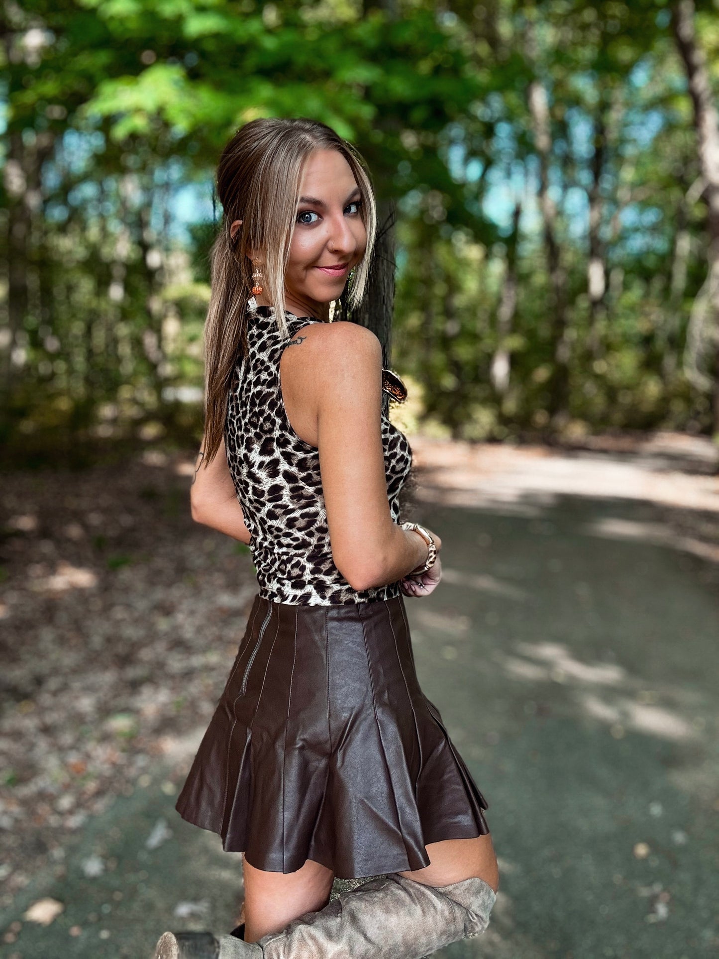 Faux Leather Flare Skirt