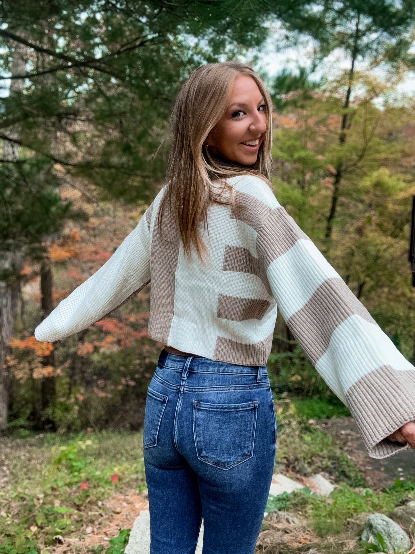 Color Block Mock Turtleneck Sweater
