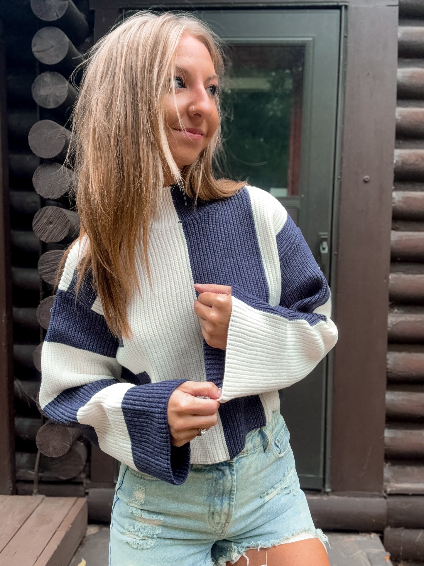 Color Block Mock Turtleneck Sweater