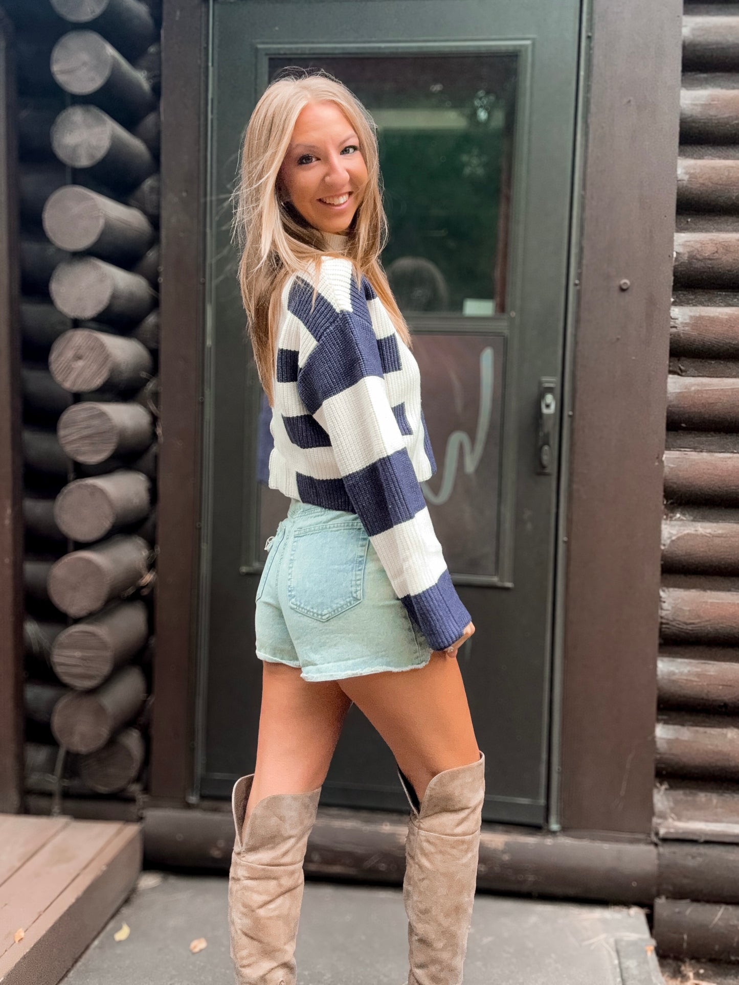 Color Block Mock Turtleneck Sweater