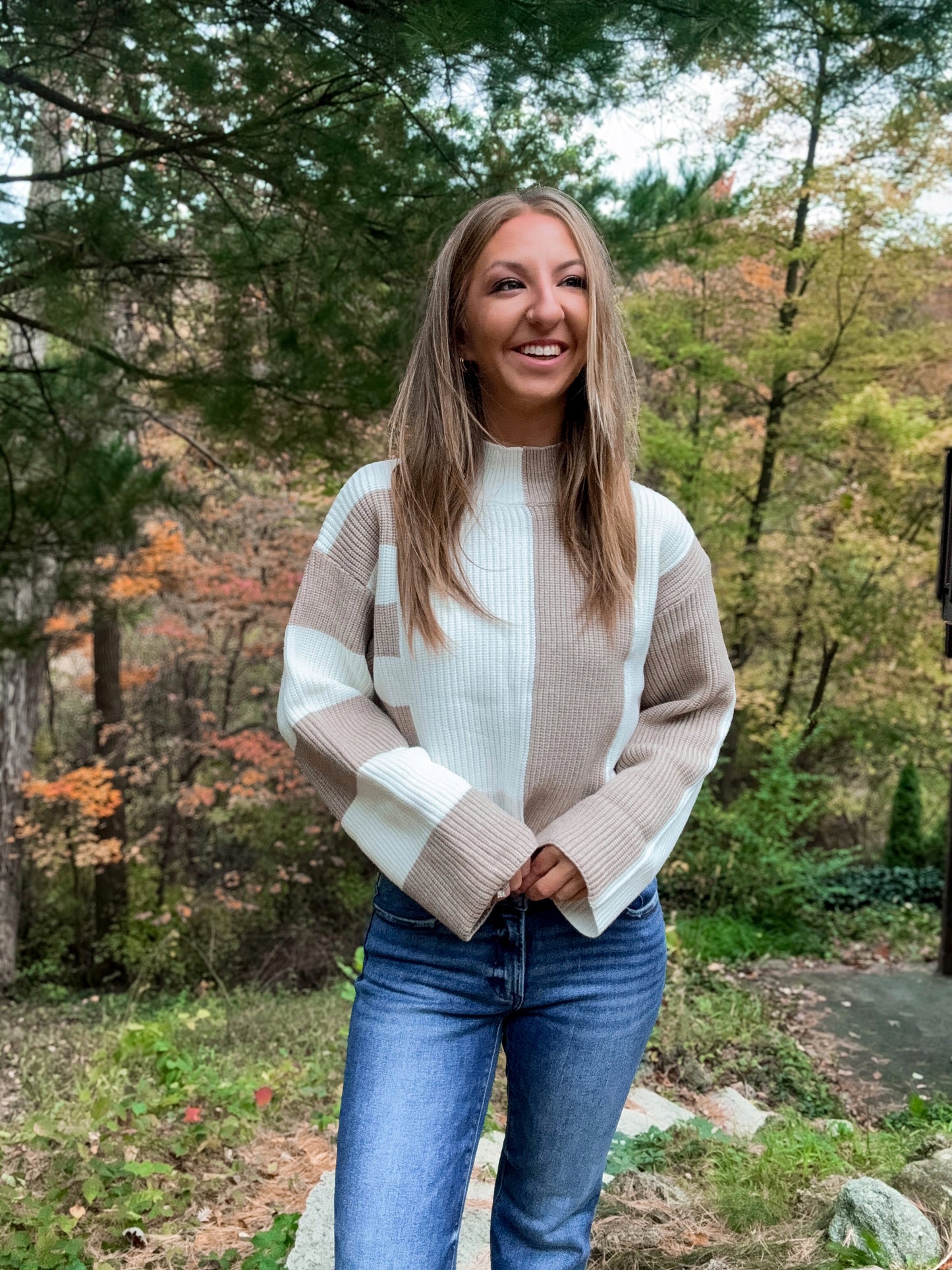 Color Block Mock Turtleneck Sweater