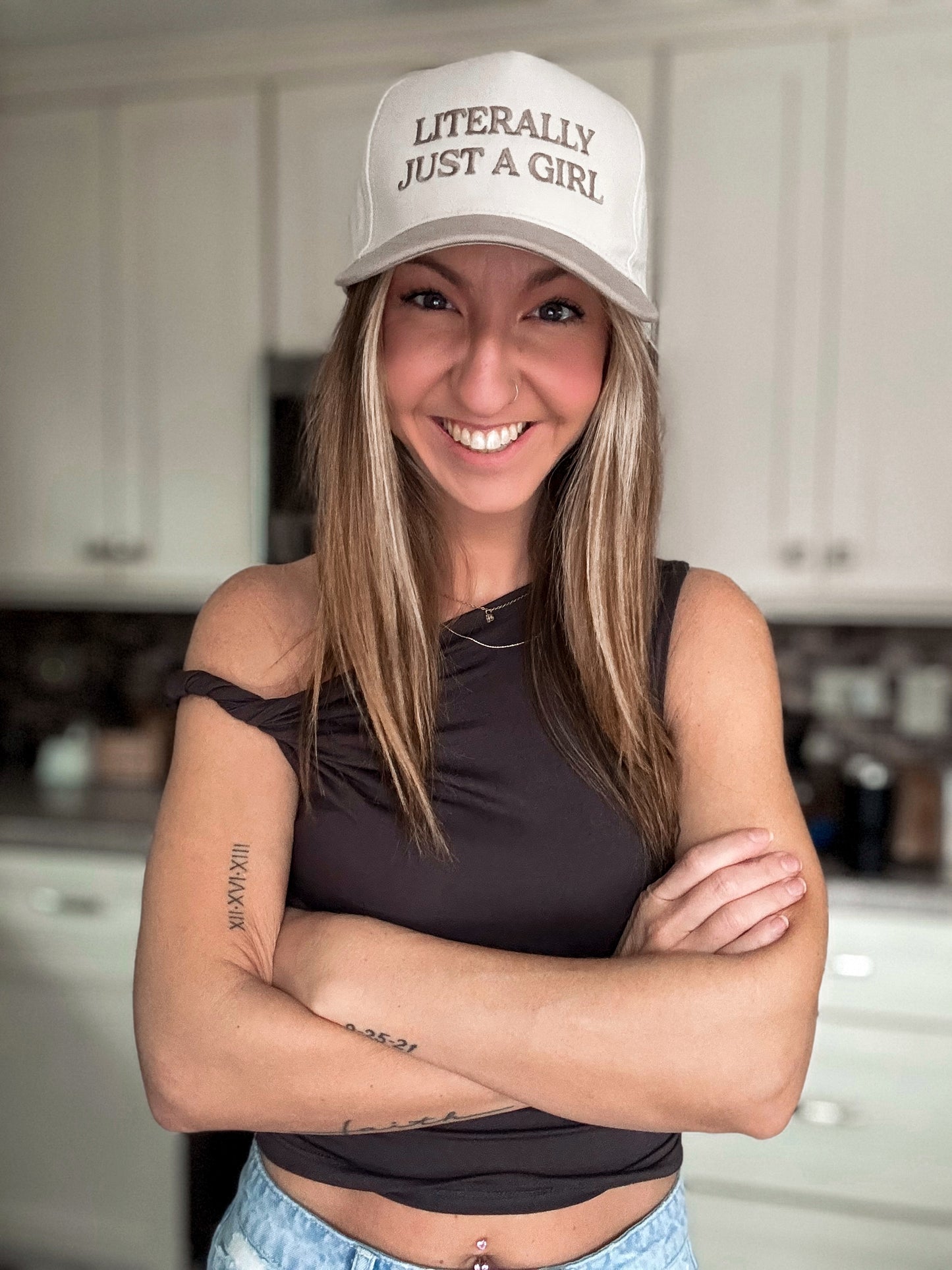 "Literally Just A Girl" Two-Tone Trucker Hat Snap Back
