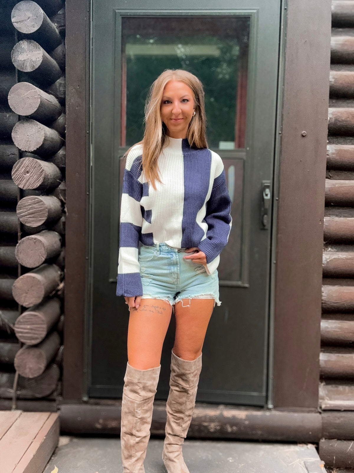 Color Block Mock Turtleneck Sweater