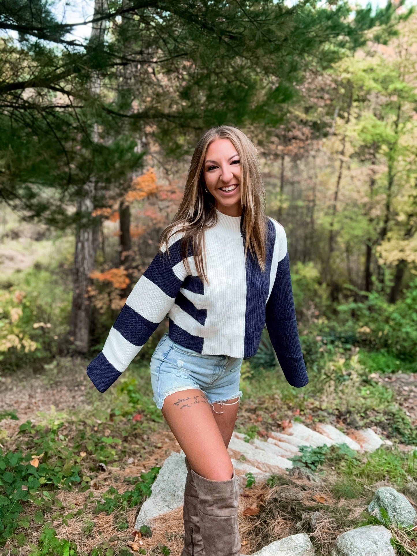 Color Block Mock Turtleneck Sweater