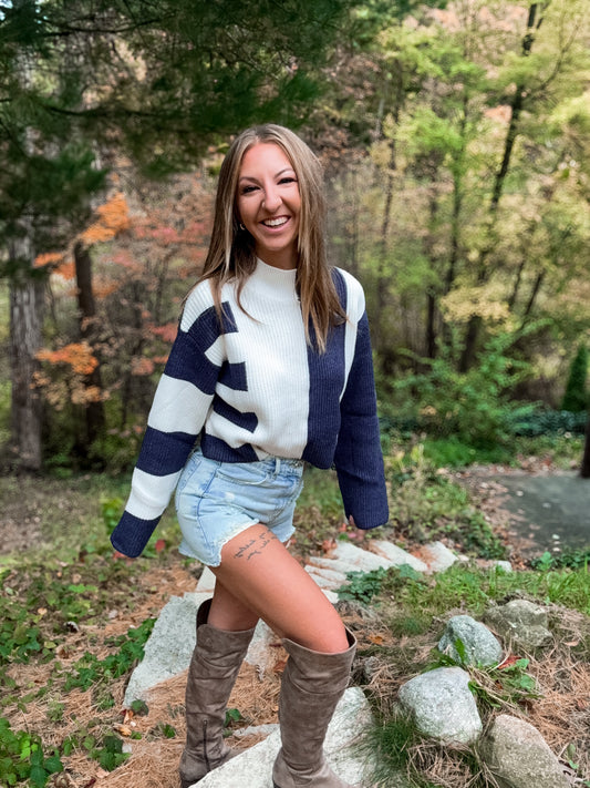Color Block Mock Turtleneck Sweater