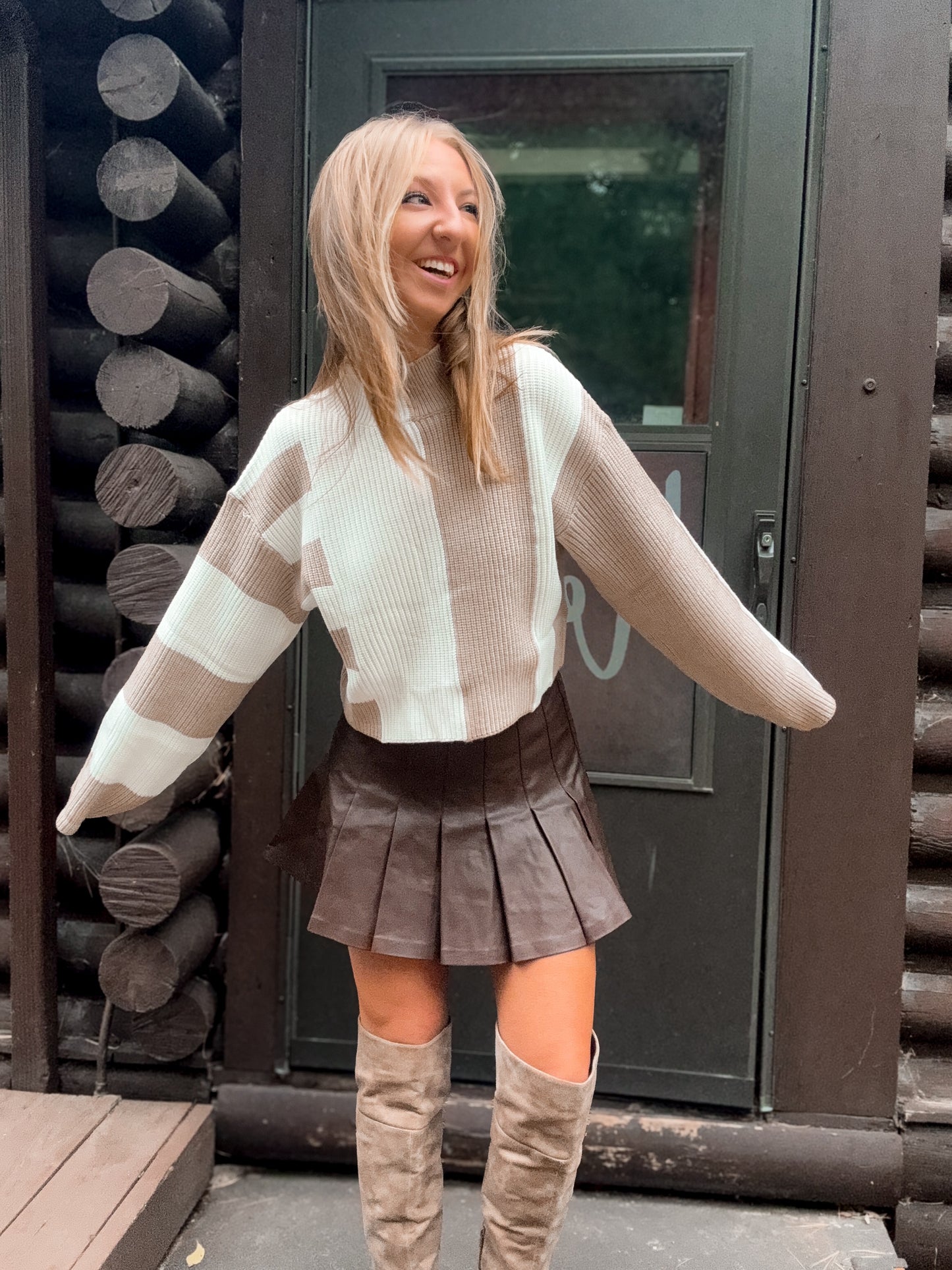 Color Block Mock Turtleneck Sweater