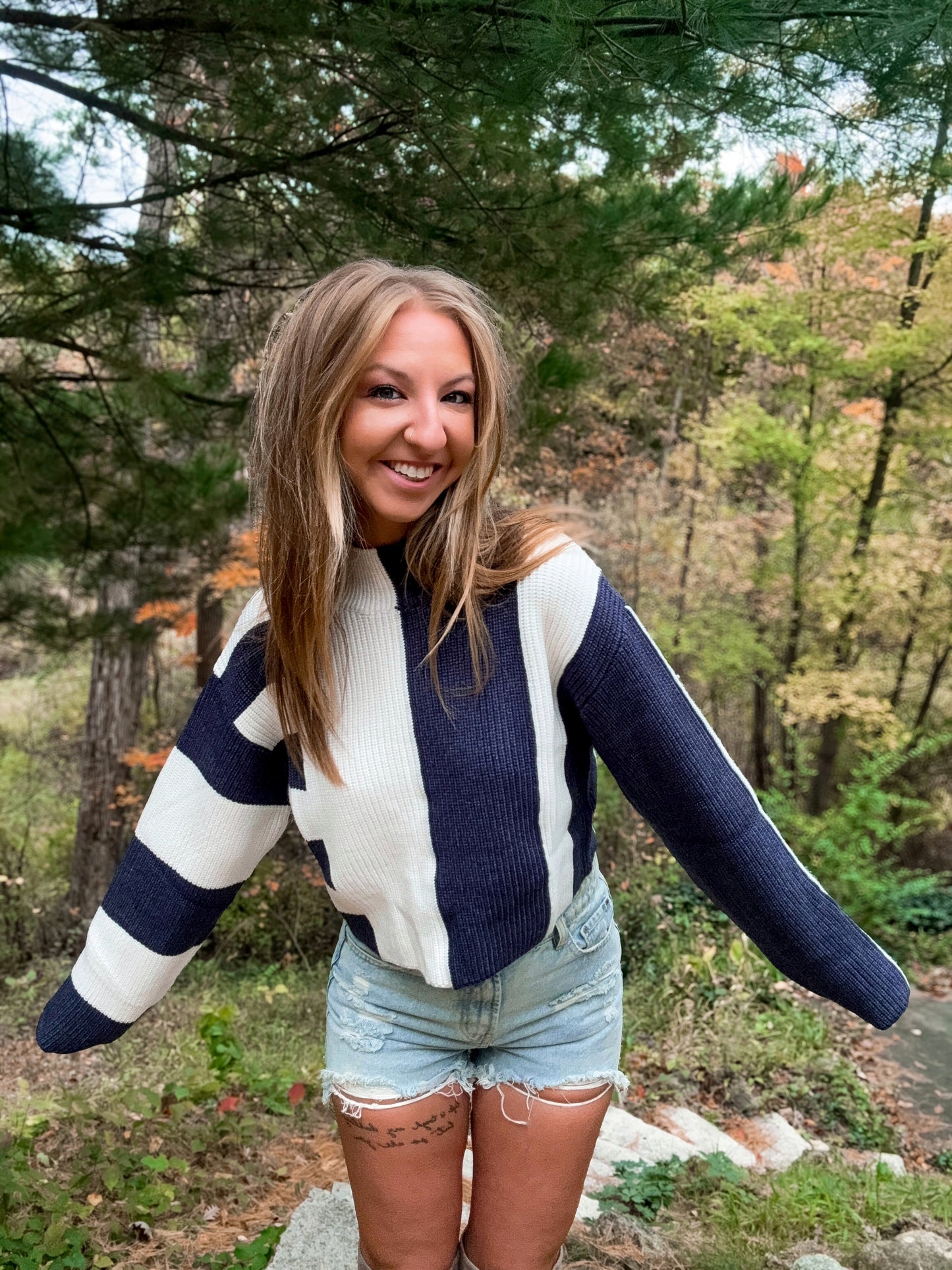 Color Block Mock Turtleneck Sweater