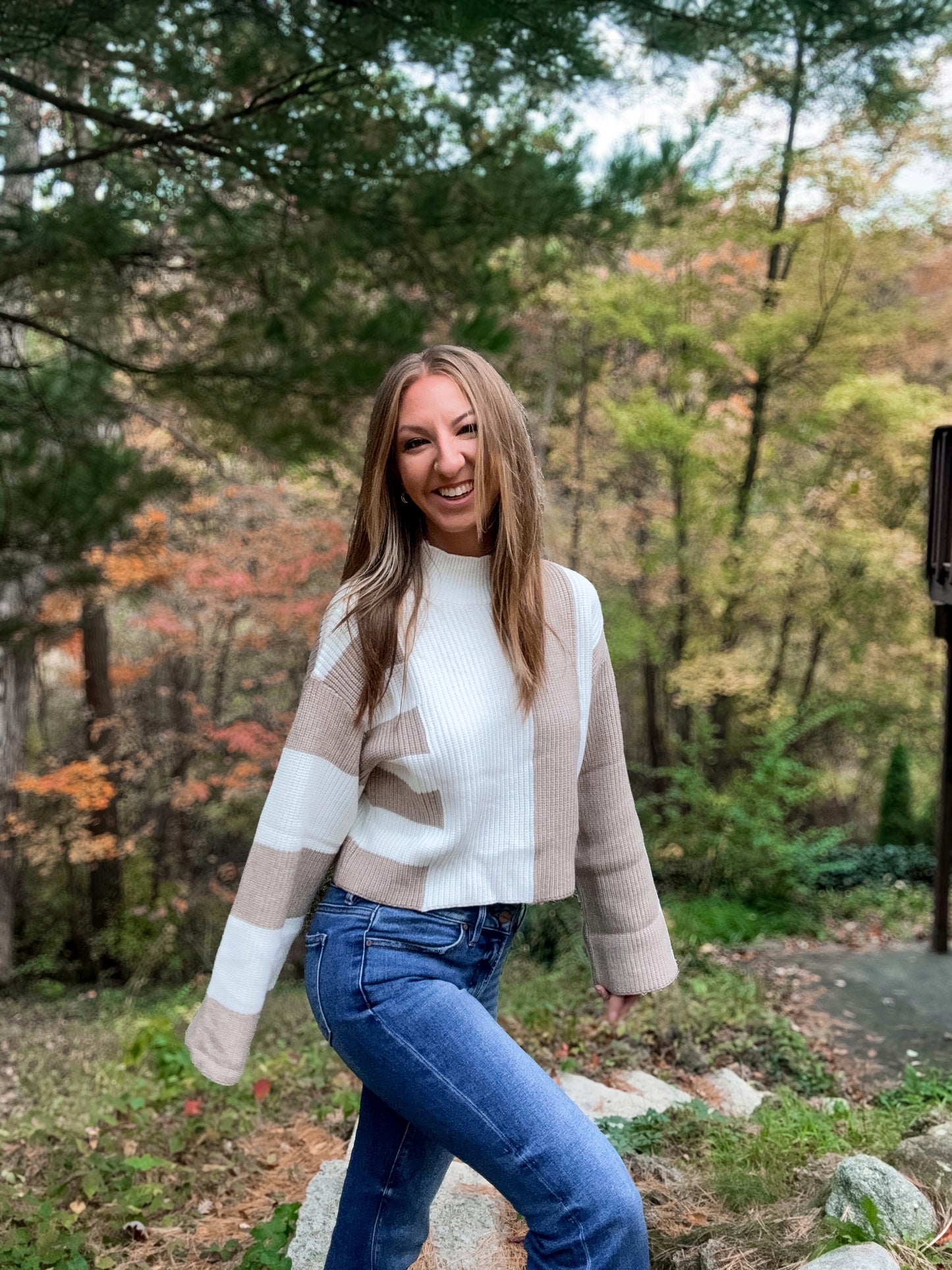 Color Block Mock Turtleneck Sweater