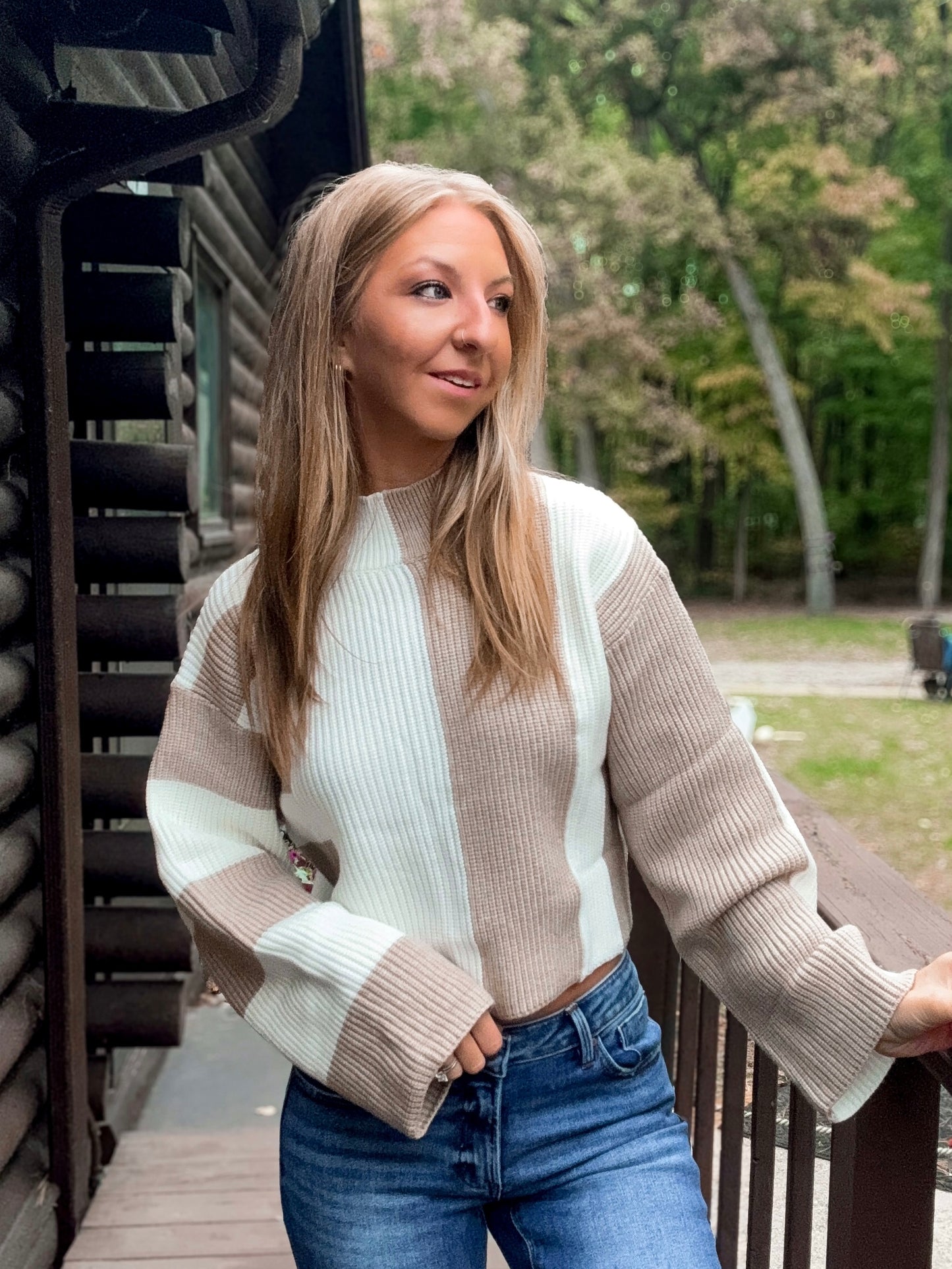 Color Block Mock Turtleneck Sweater