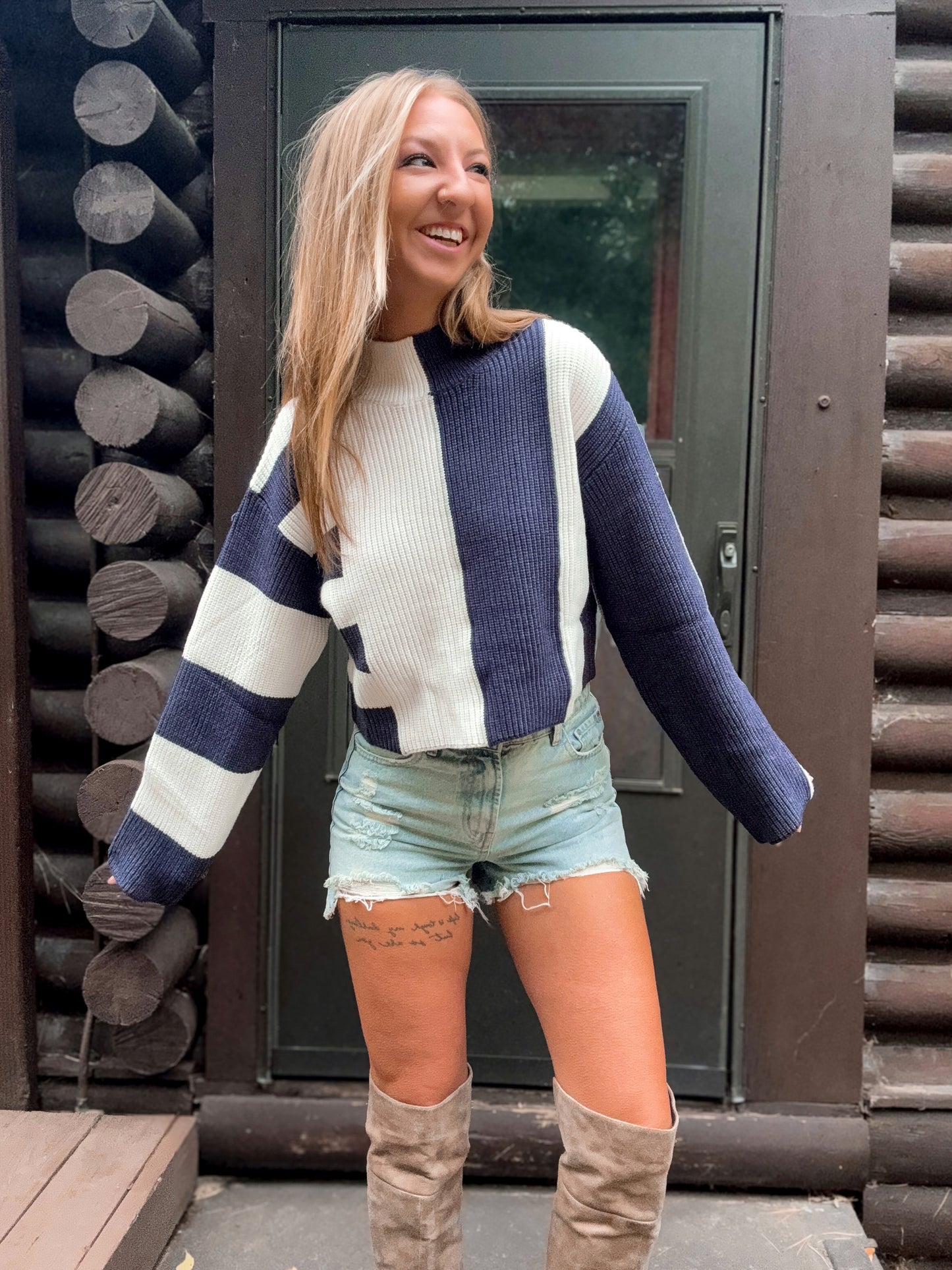 Color Block Mock Turtleneck Sweater