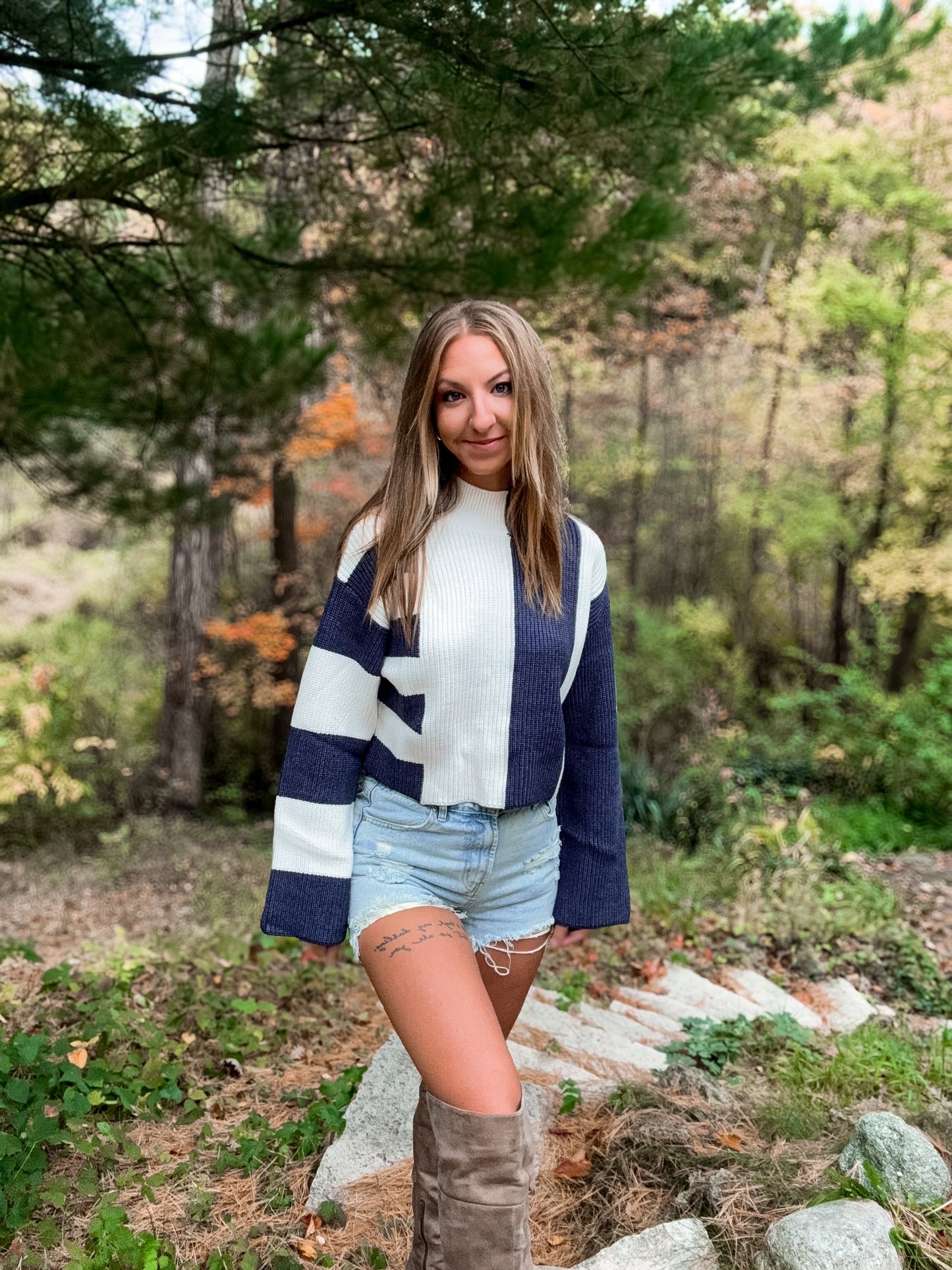 Color Block Mock Turtleneck Sweater