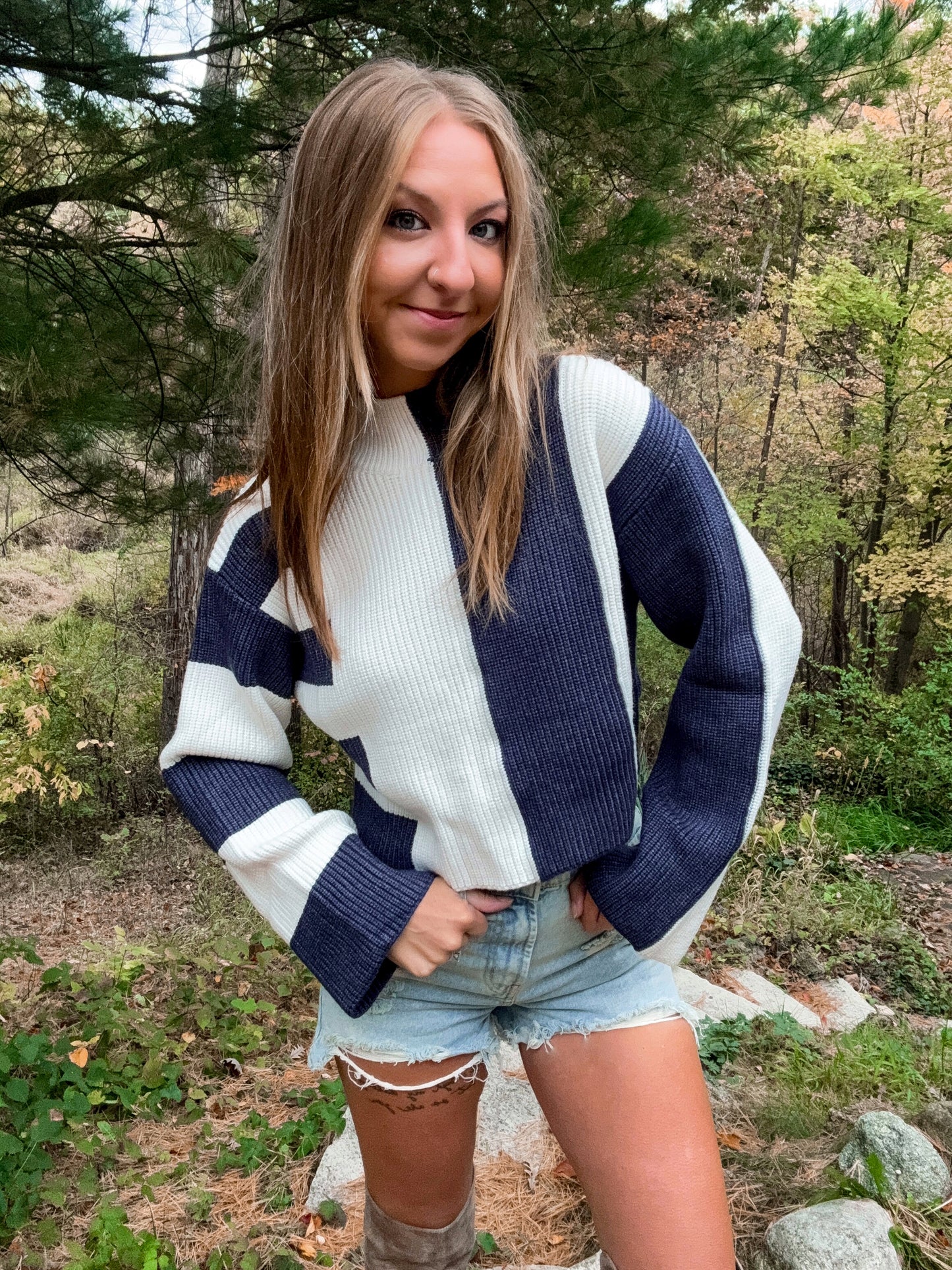 Color Block Mock Turtleneck Sweater
