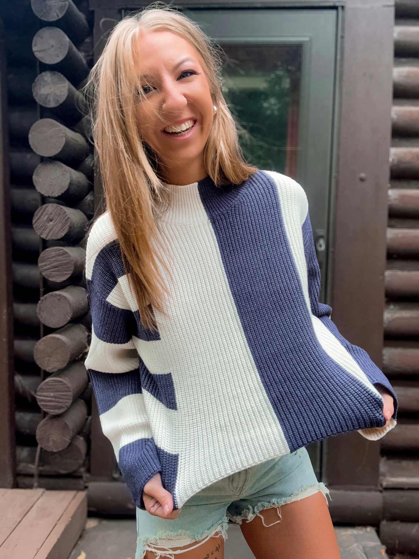 Color Block Mock Turtleneck Sweater