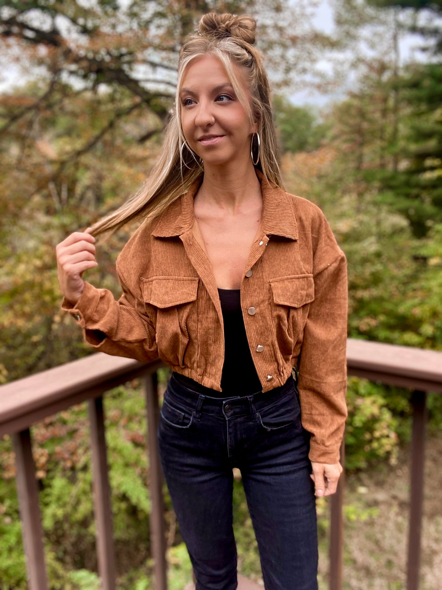 Brown Bear Cropped Corduroy Jacket