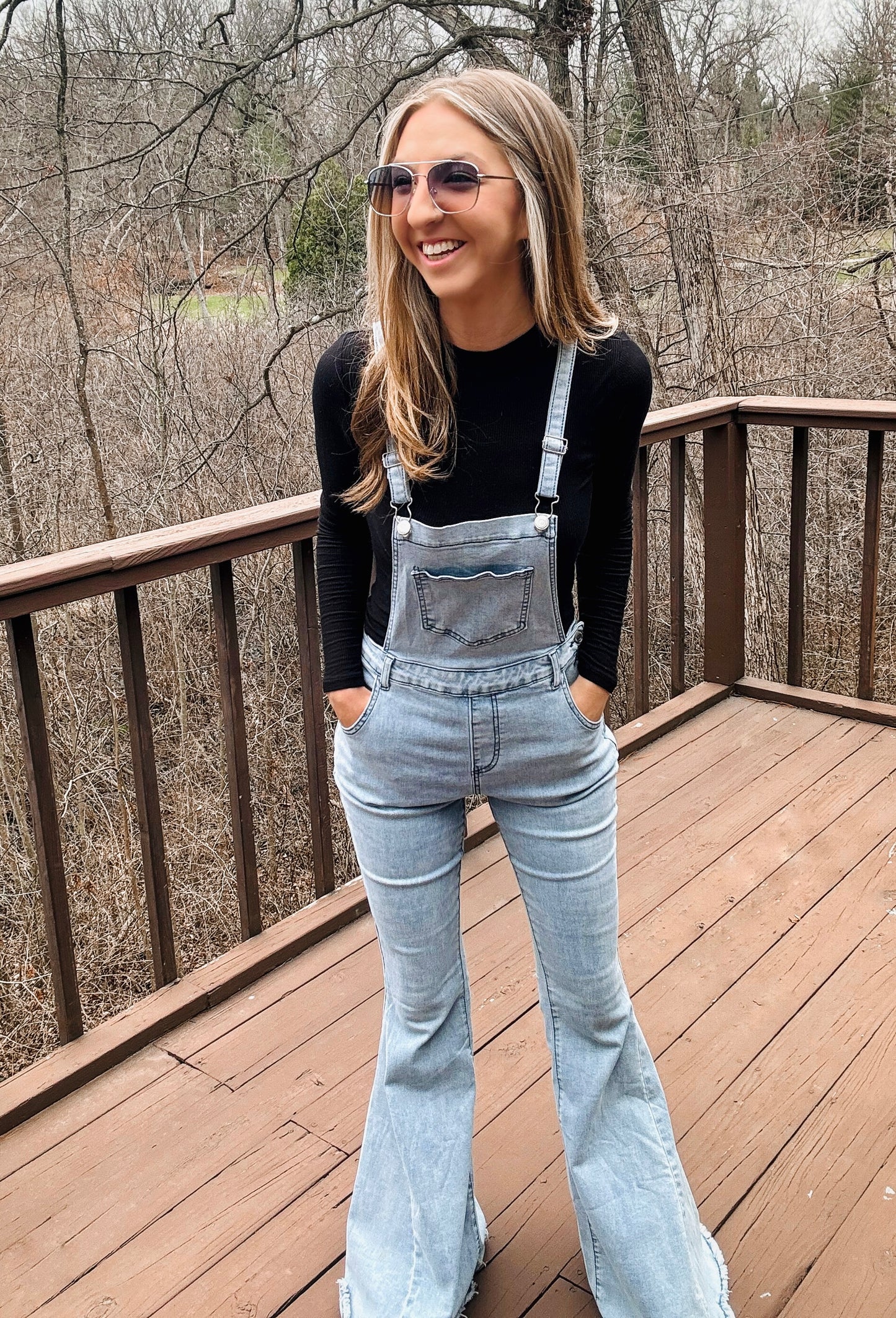 Bell-Bottom Denim Overalls