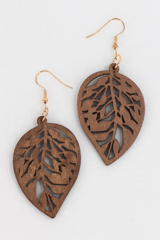 Leafy Luster Wooden Earrings