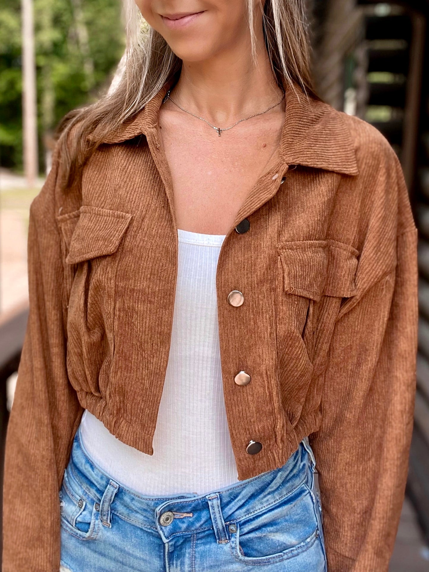 Brown Bear Cropped Corduroy Jacket