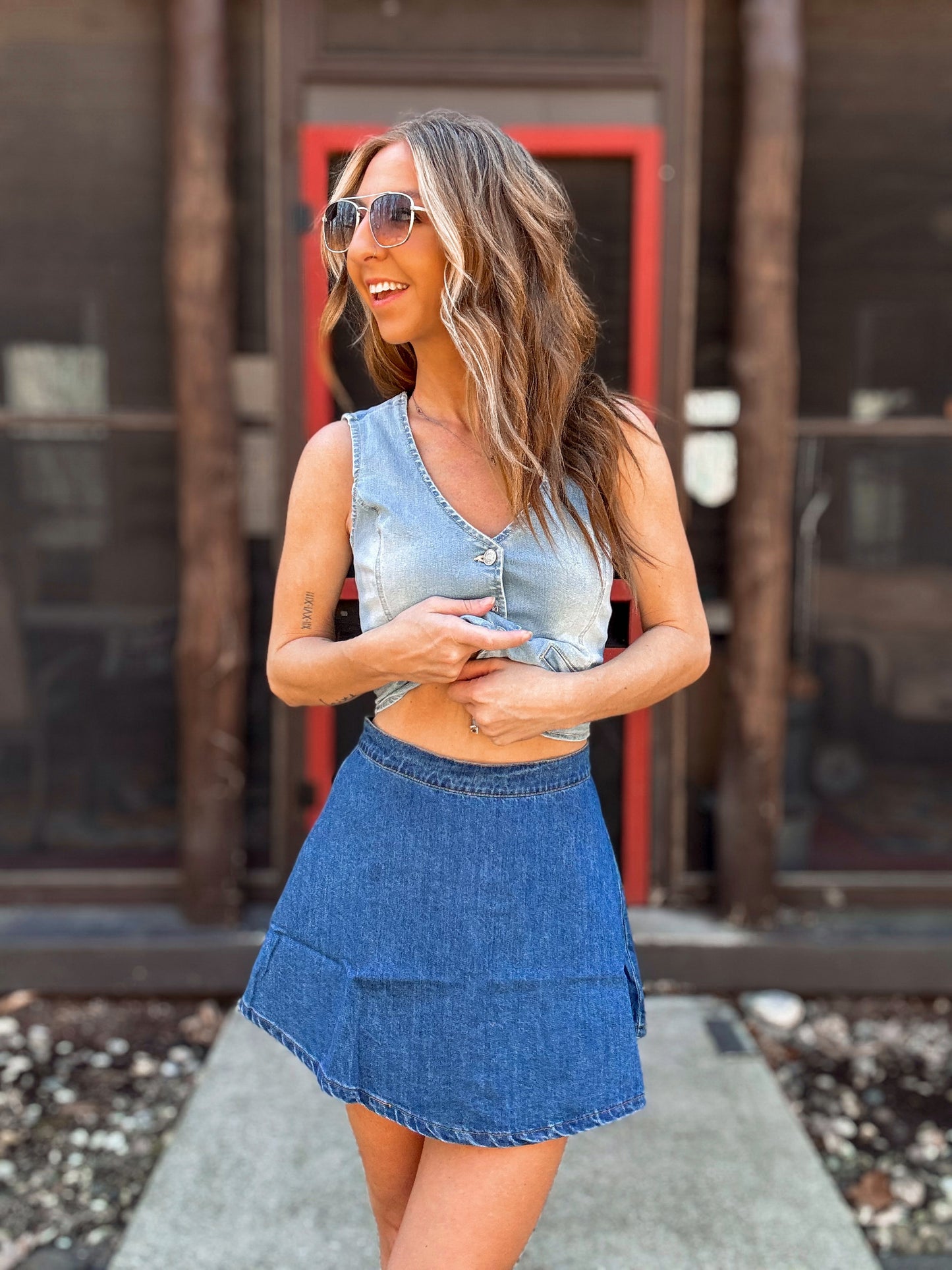 Classic A-Line Denim Flare Skirt