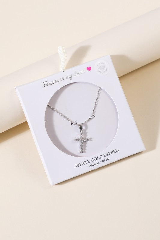 Gold-Dipped Gemstone Cross Pendant Necklace