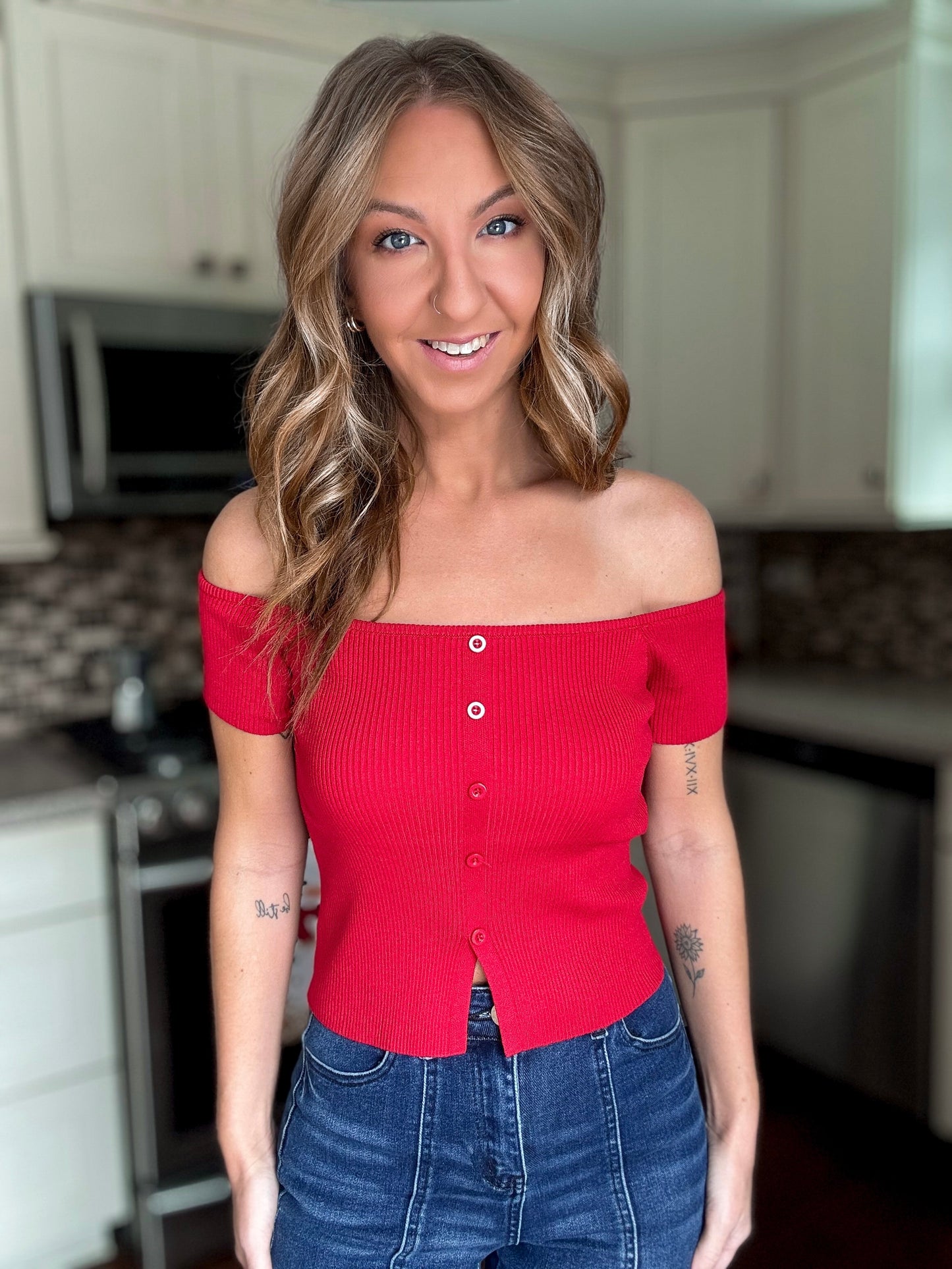 Soft Focus Off-Shoulder Knit