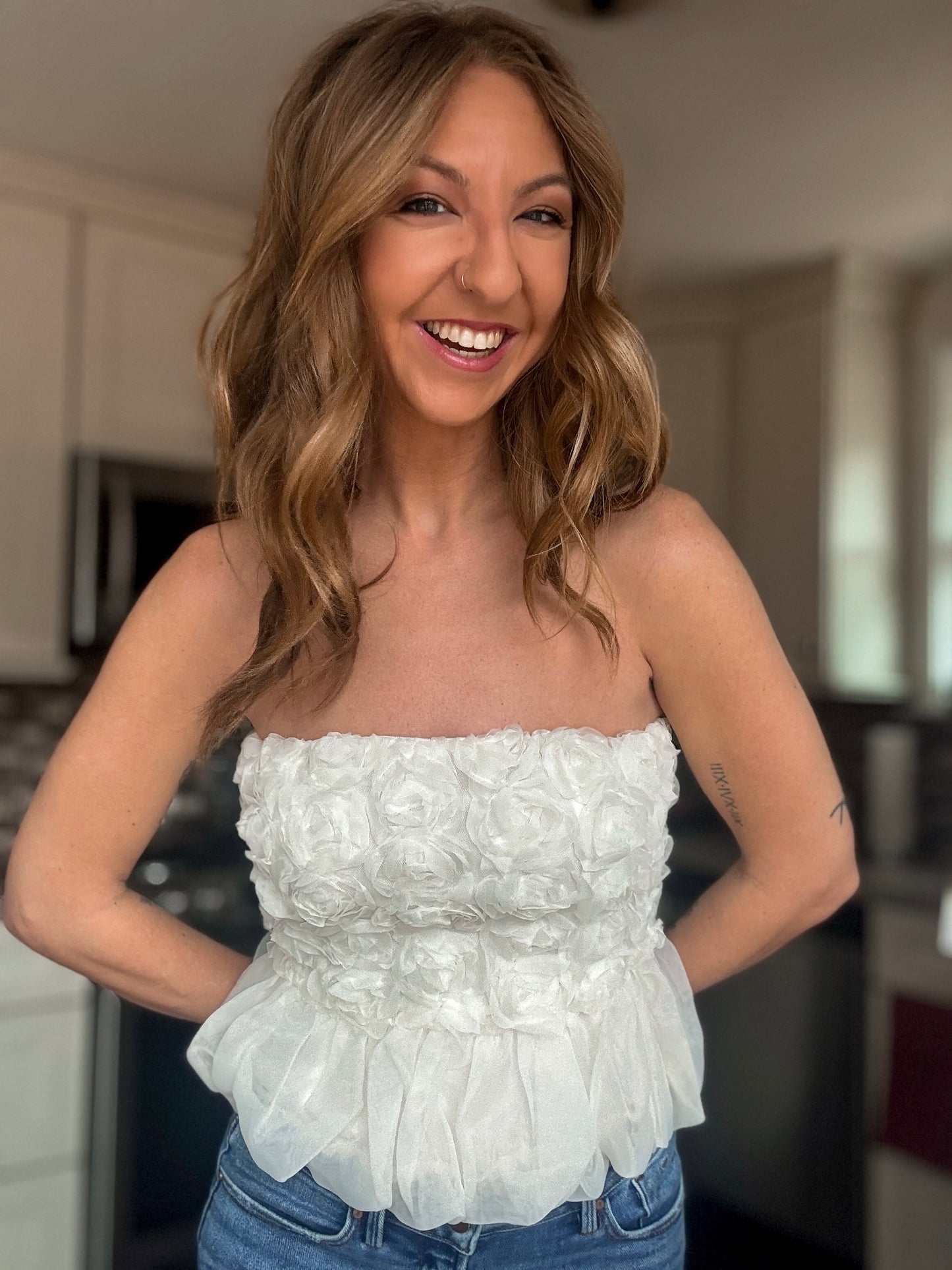 Full Bloom Bubble Hem Top