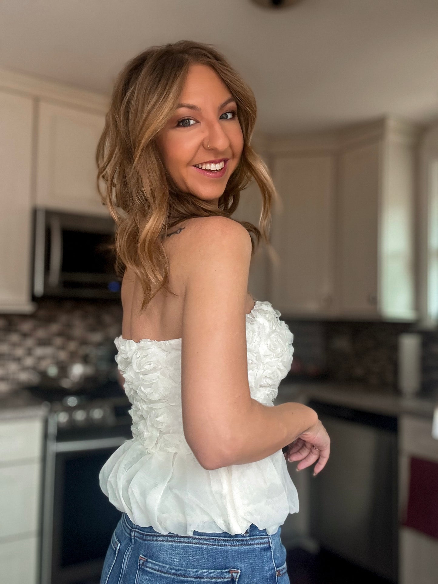 Full Bloom Bubble Hem Top