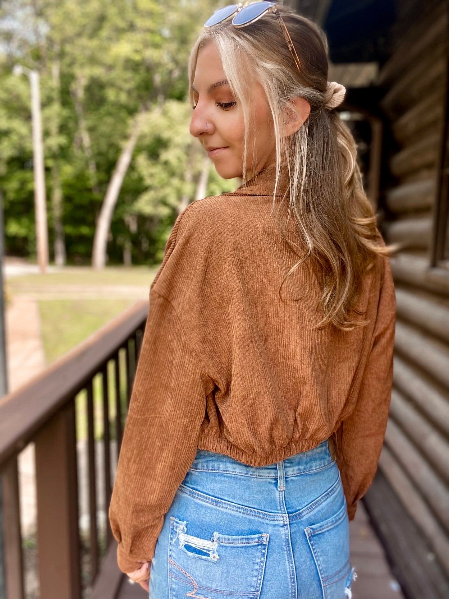 Brown Bear Cropped Corduroy Jacket