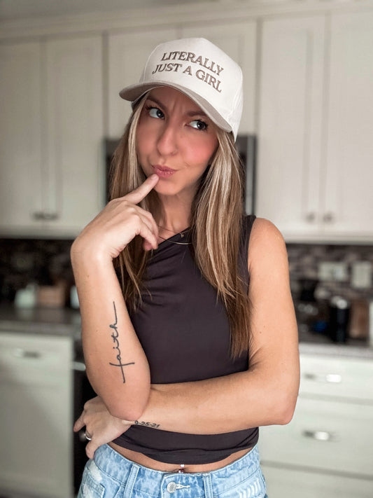 "Literally Just A Girl" Two-Tone Trucker Hat Snap Back