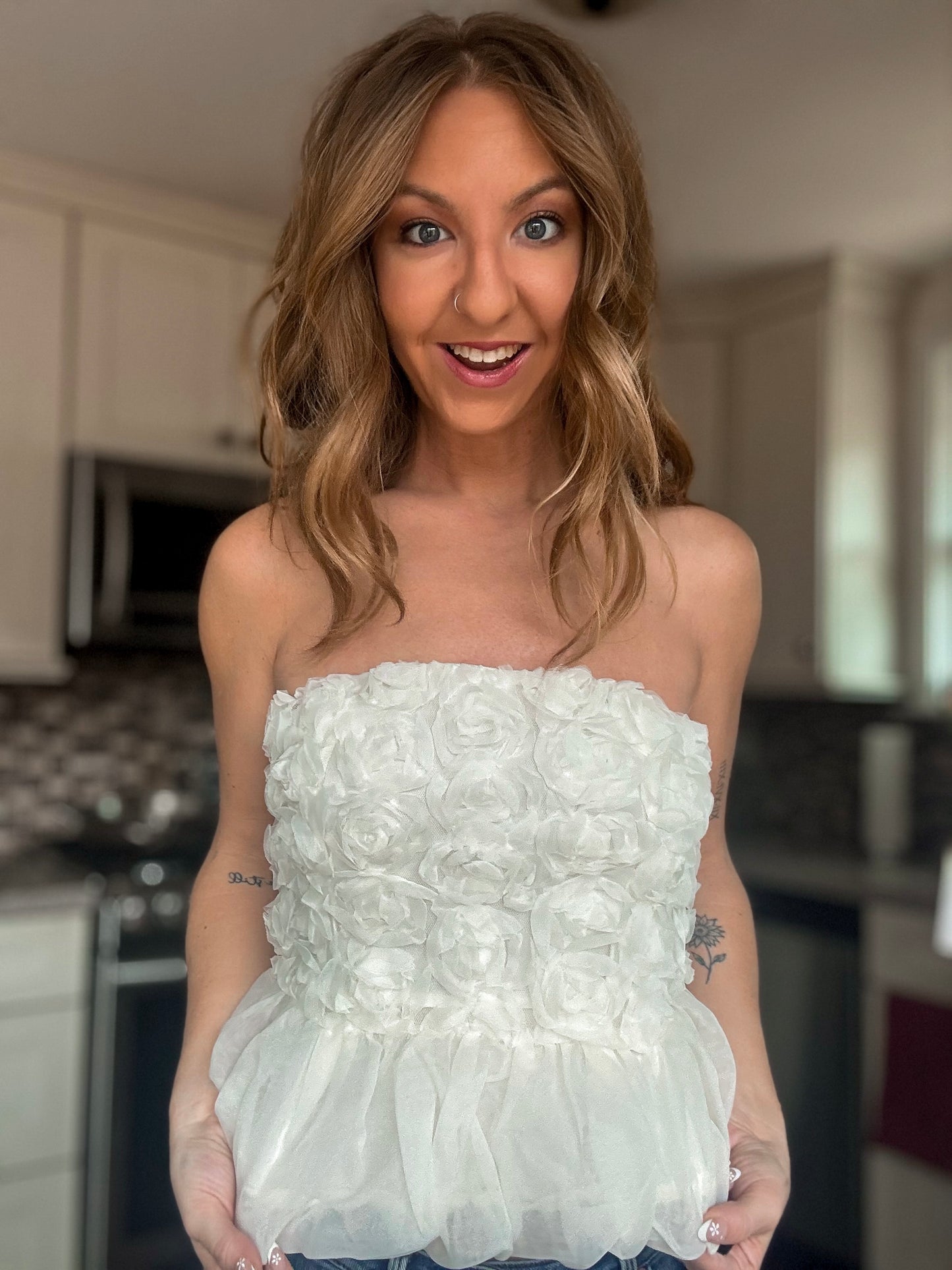 Full Bloom Bubble Hem Top