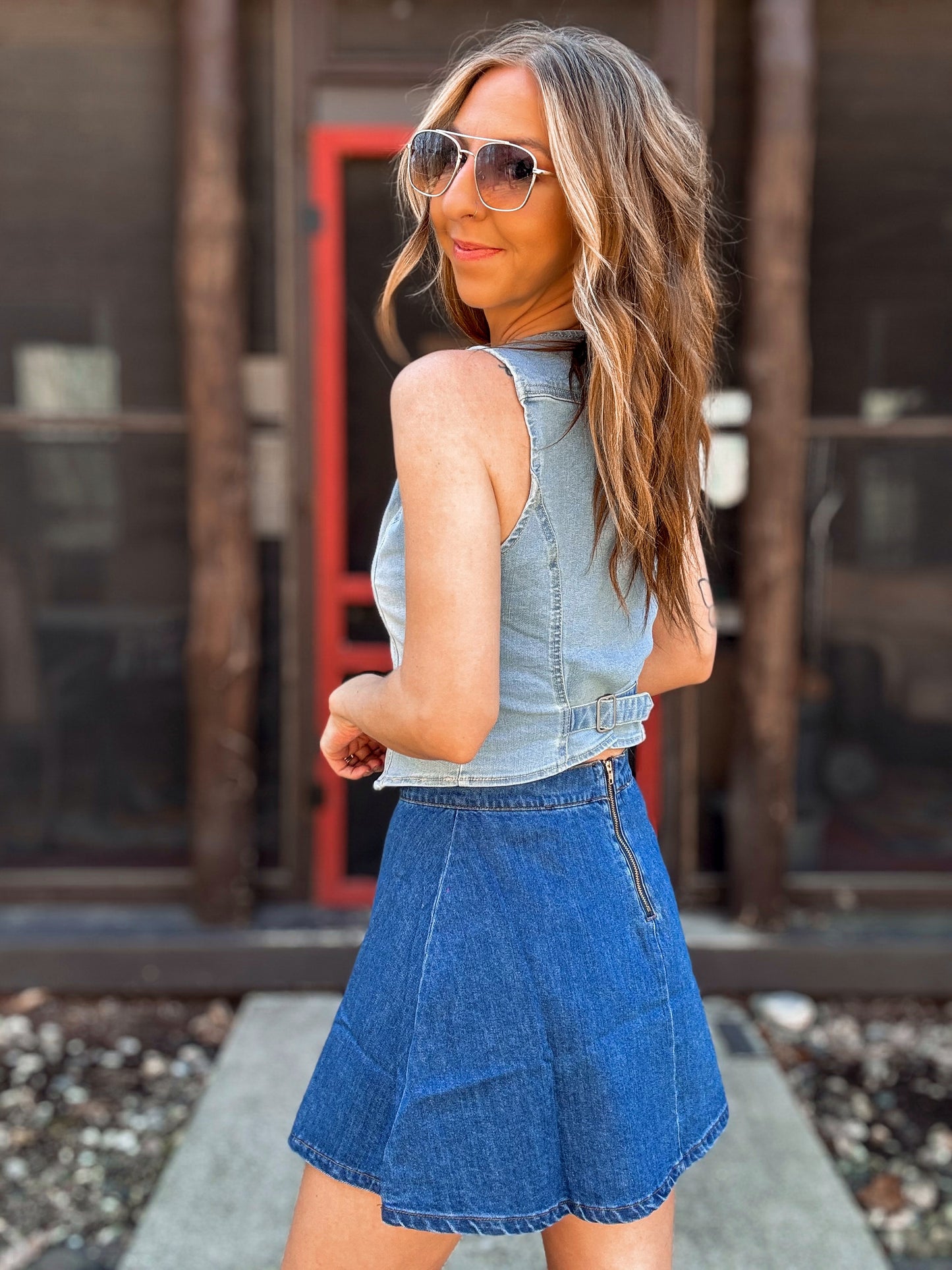 Classic A-Line Denim Flare Skirt