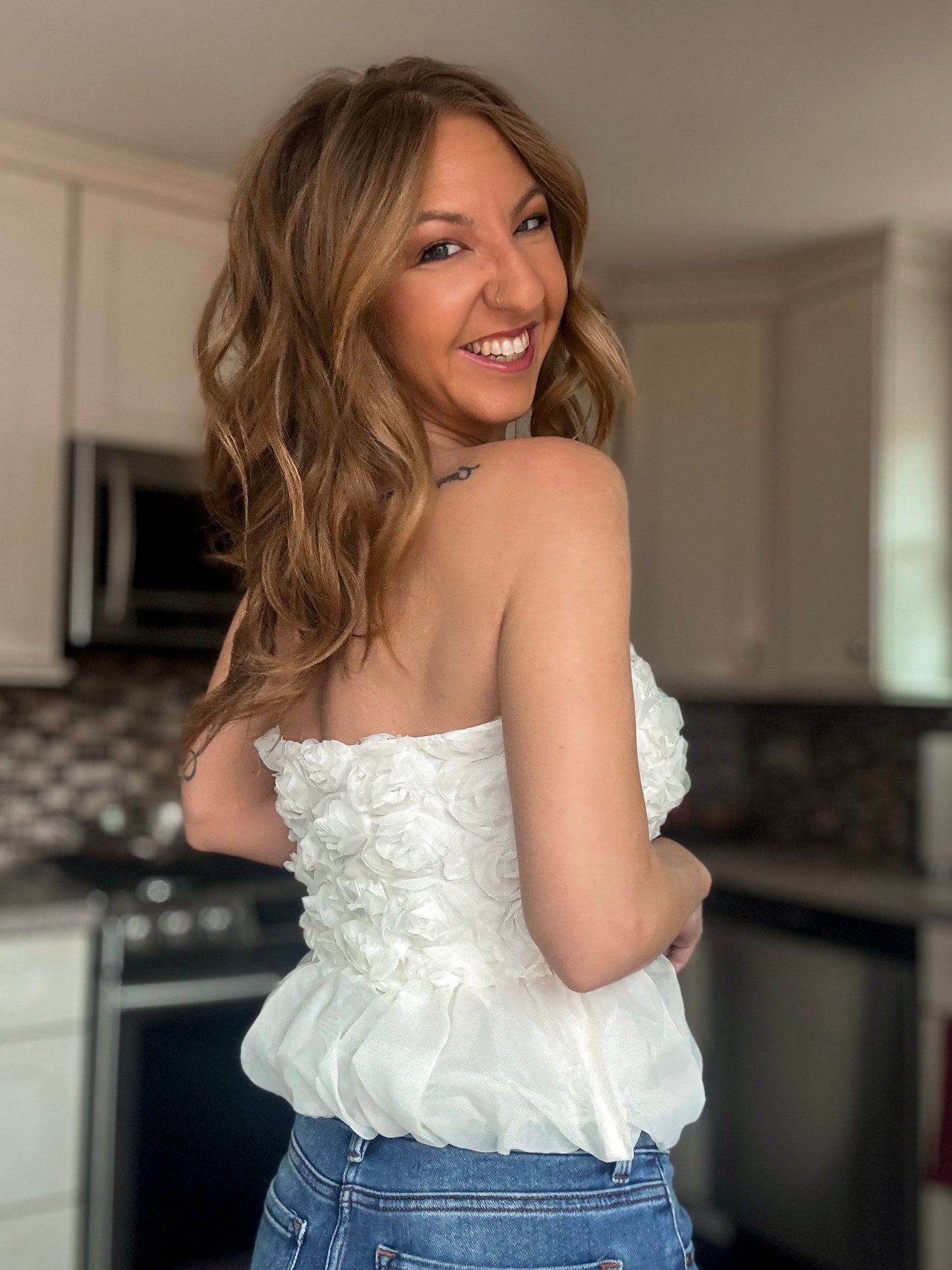 Full Bloom Bubble Hem Top