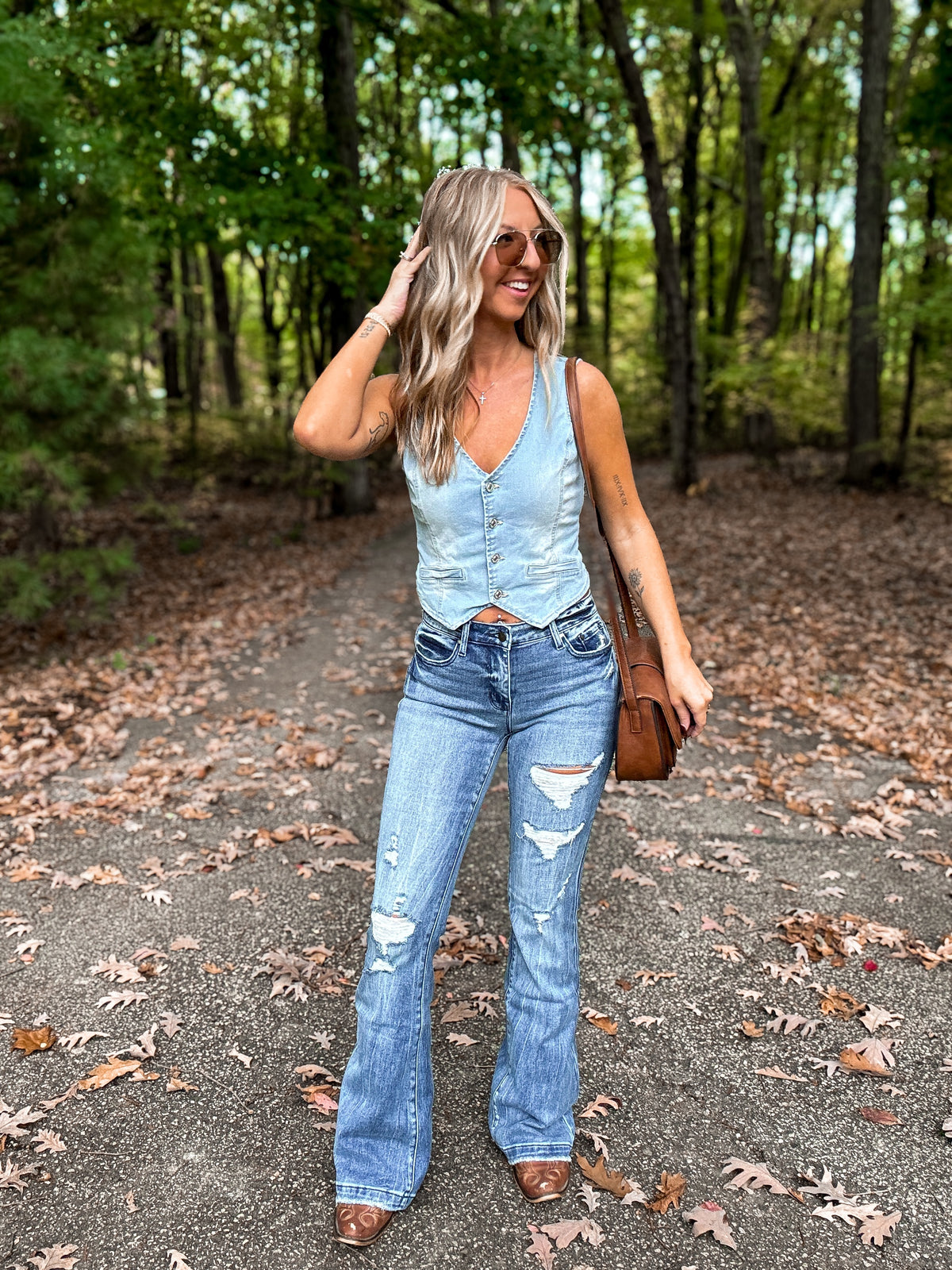 Mid-Rise Flared Denim