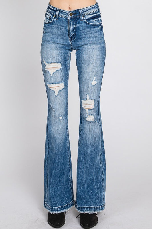 Mid-Rise Flared Denim