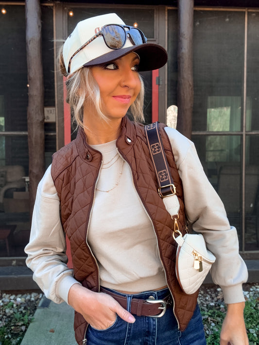 Taupe-Notch Crop Sweatshirt