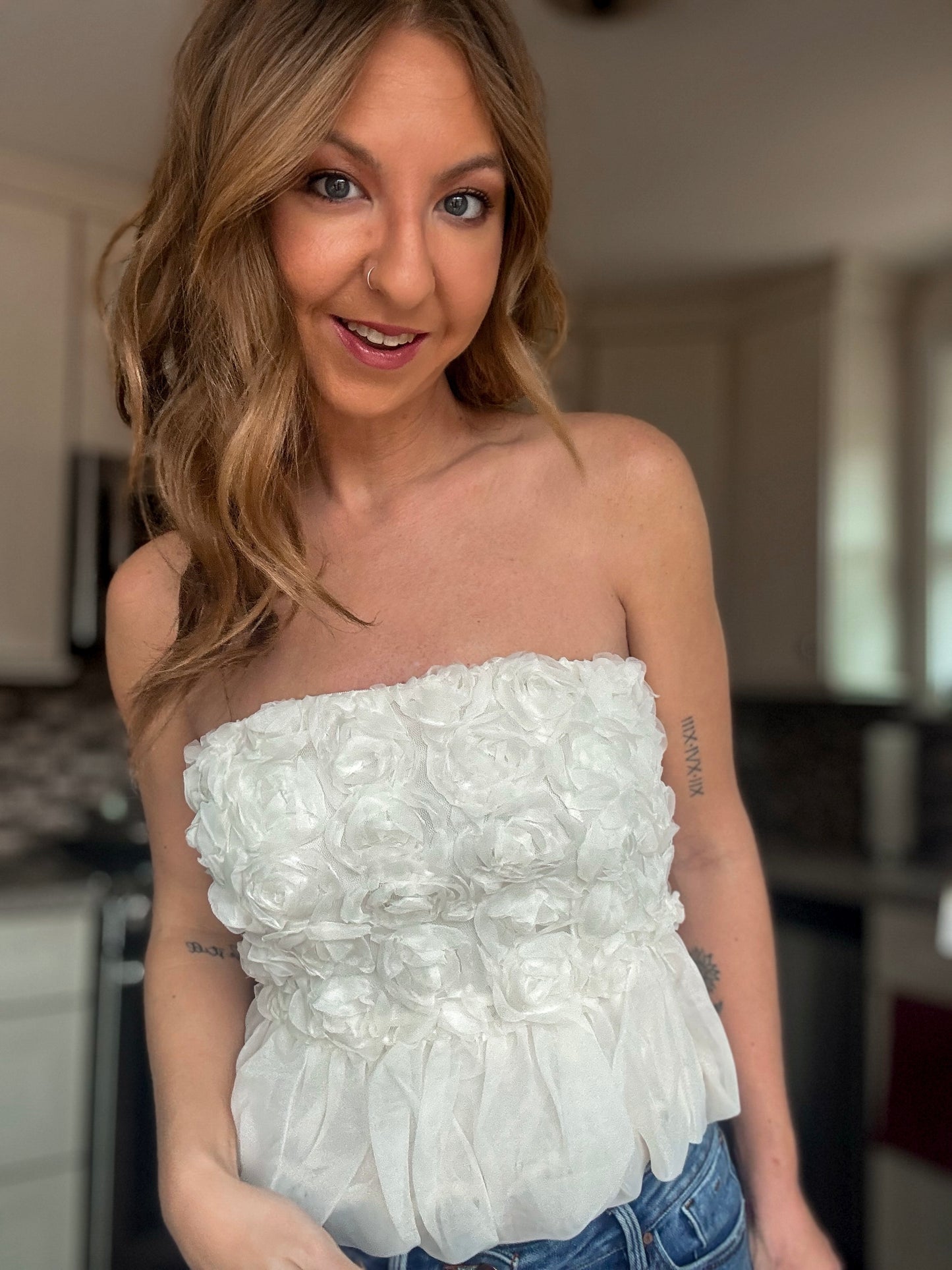 Full Bloom Bubble Hem Top