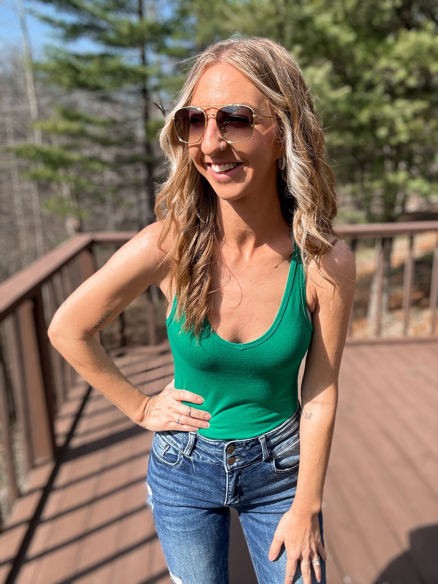 Kelly Green V-Neck Bodysuit