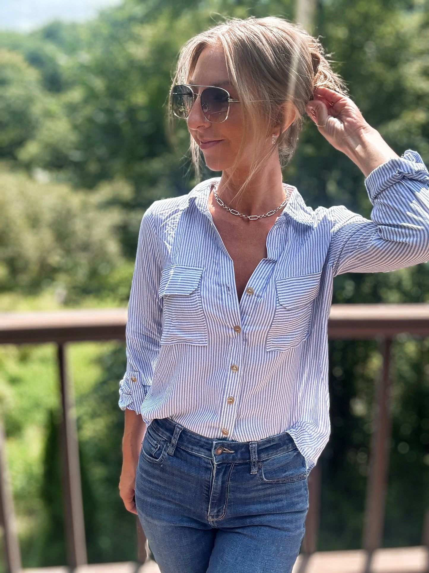 Classic Stripe Button-Down Top