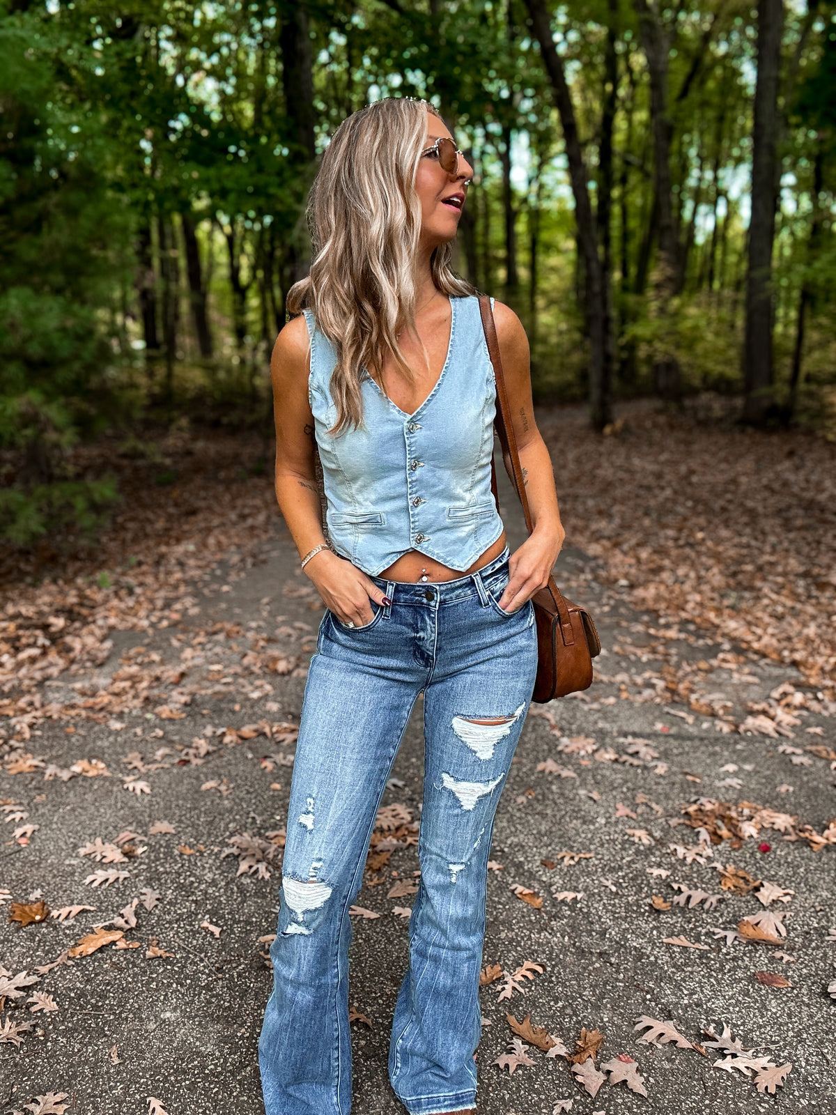 Mid-Rise Flared Denim