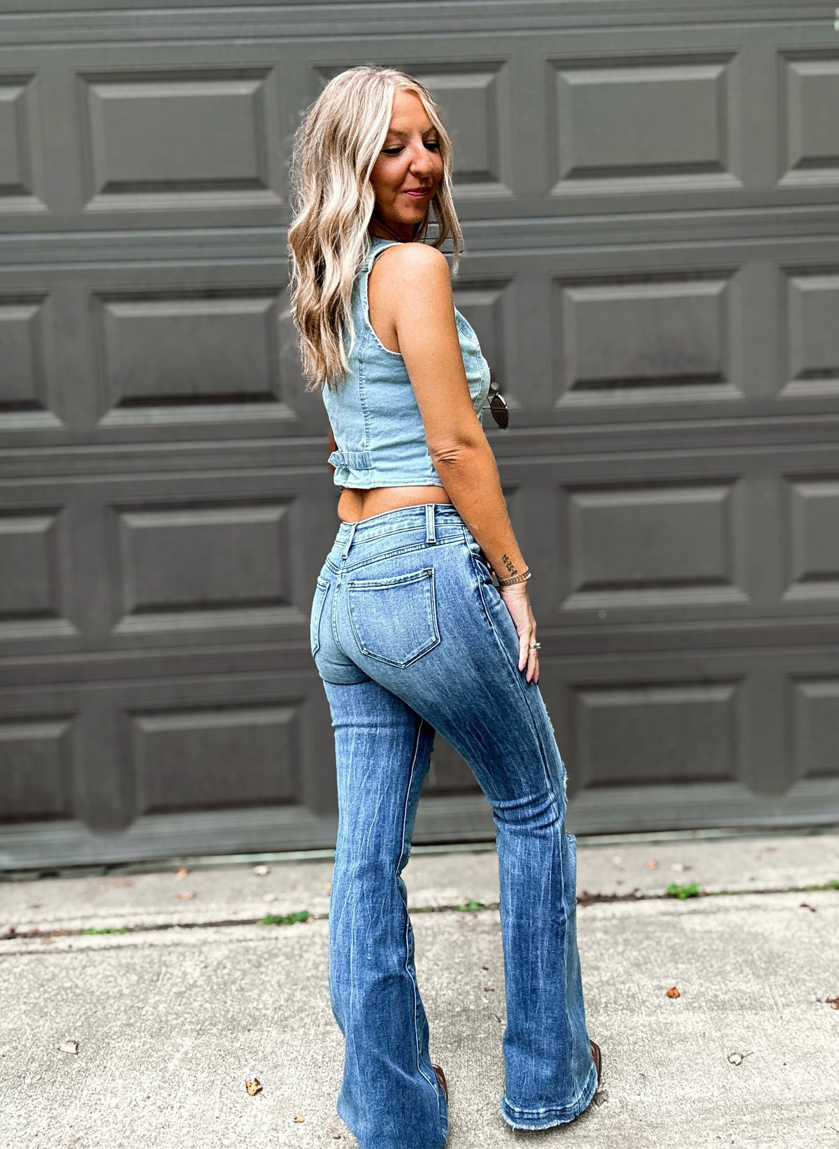 Mid-Rise Flared Denim