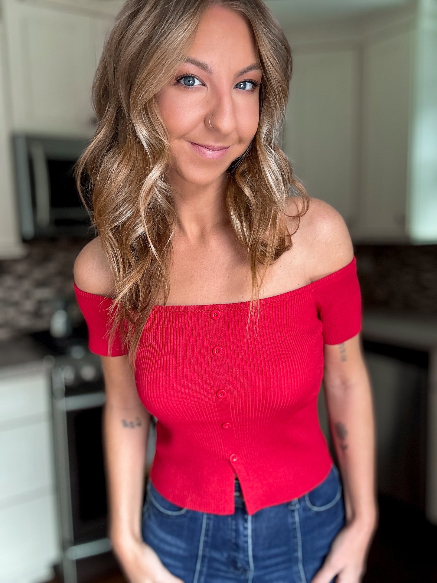 Soft Focus Off-Shoulder Knit