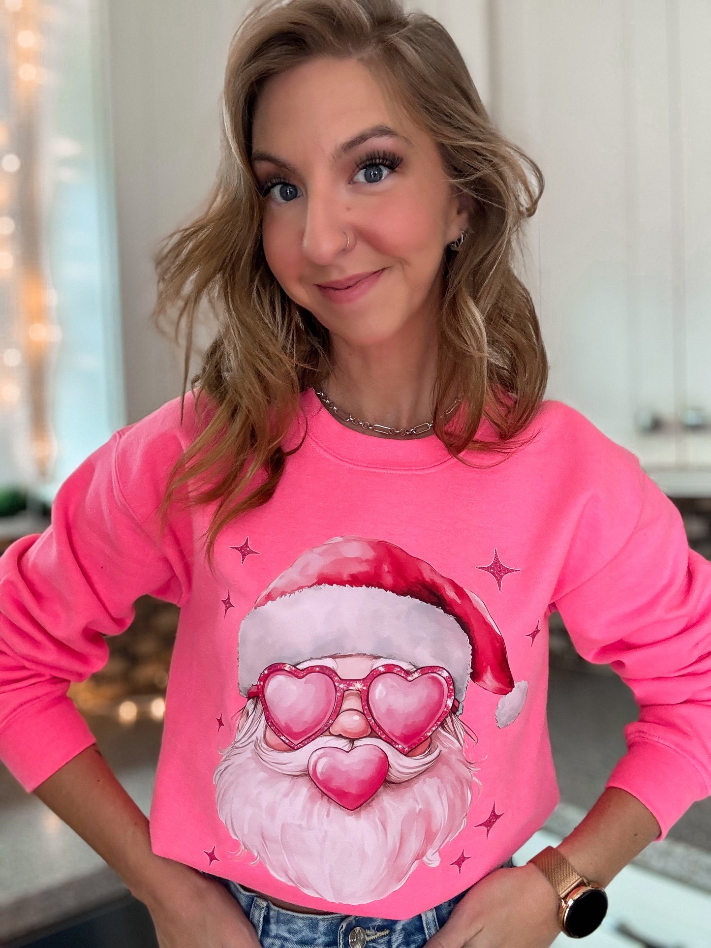 Pink Hearts Santa Sweatshirt