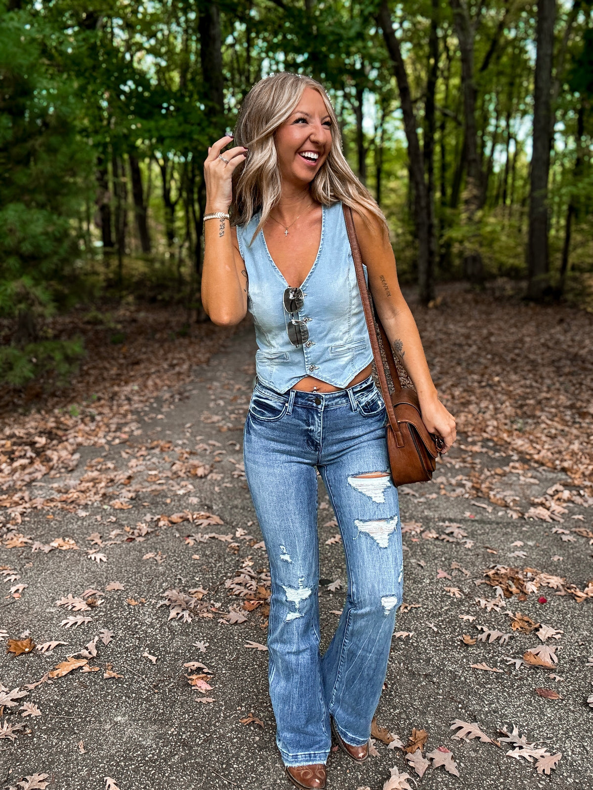 Mid-Rise Flared Denim