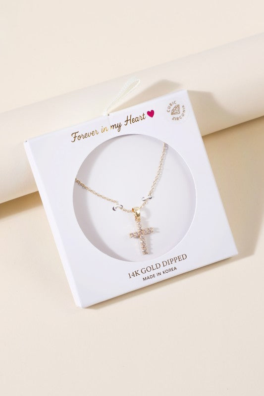 Gold-Dipped Gemstone Cross Pendant Necklace