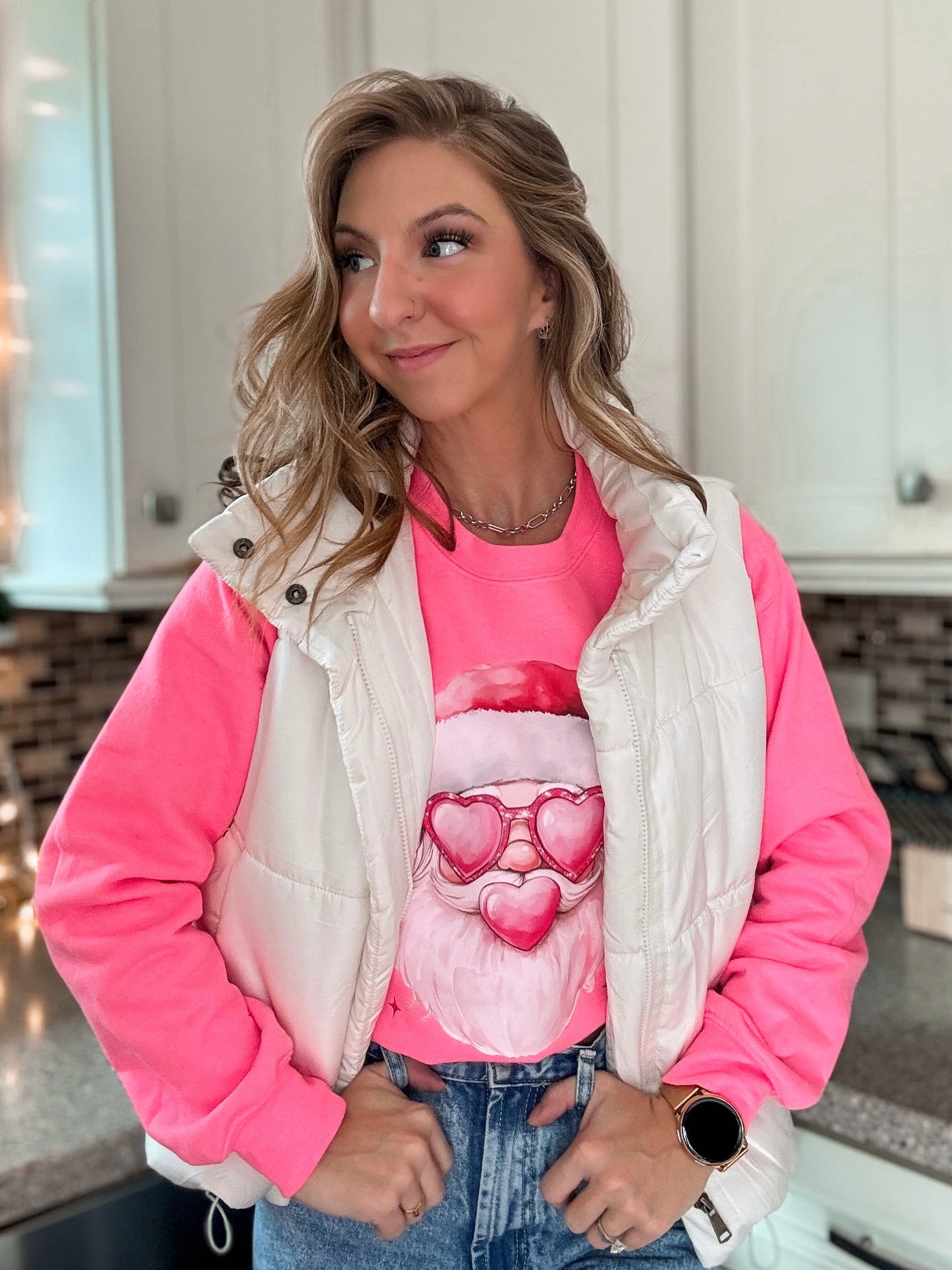 Pink Hearts Santa Sweatshirt