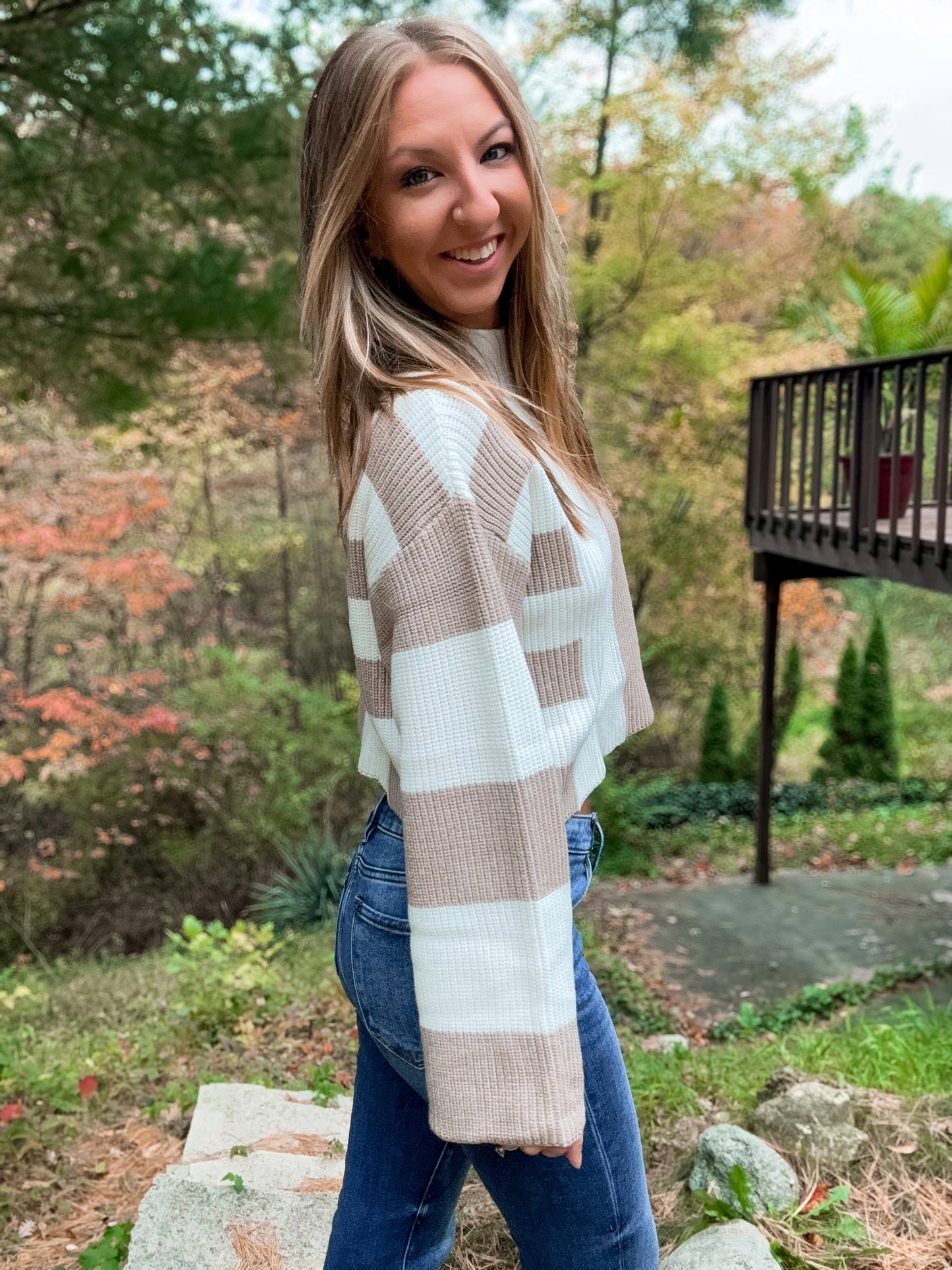 Color Block Mock Turtleneck Sweater