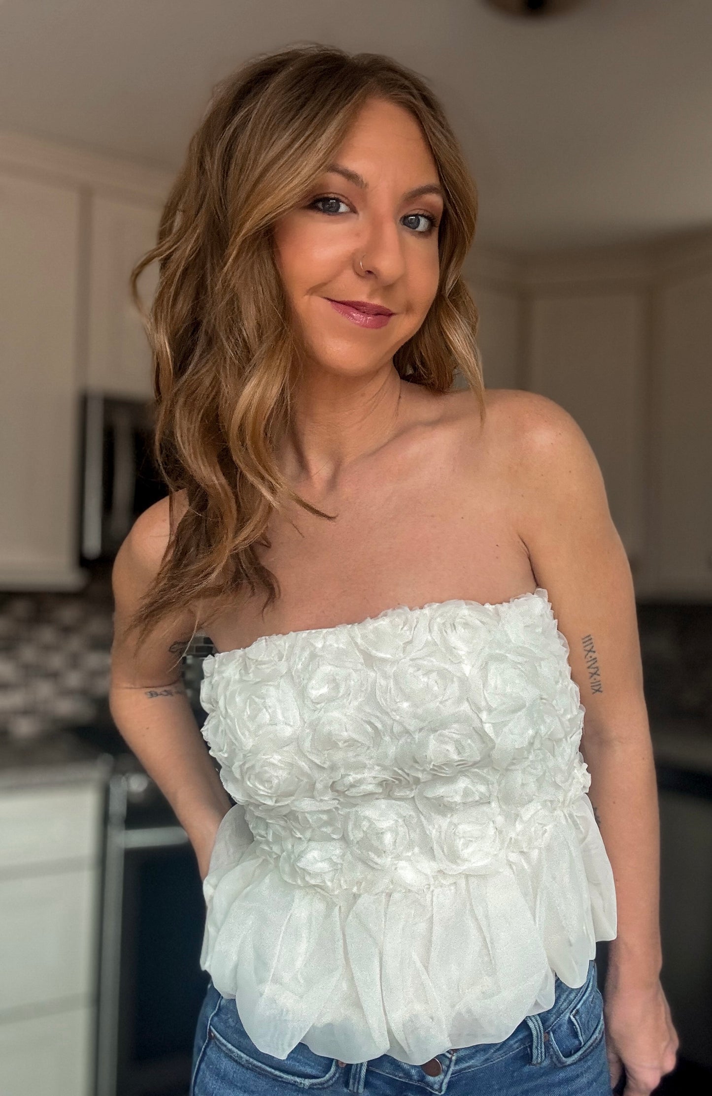 Full Bloom Bubble Hem Top