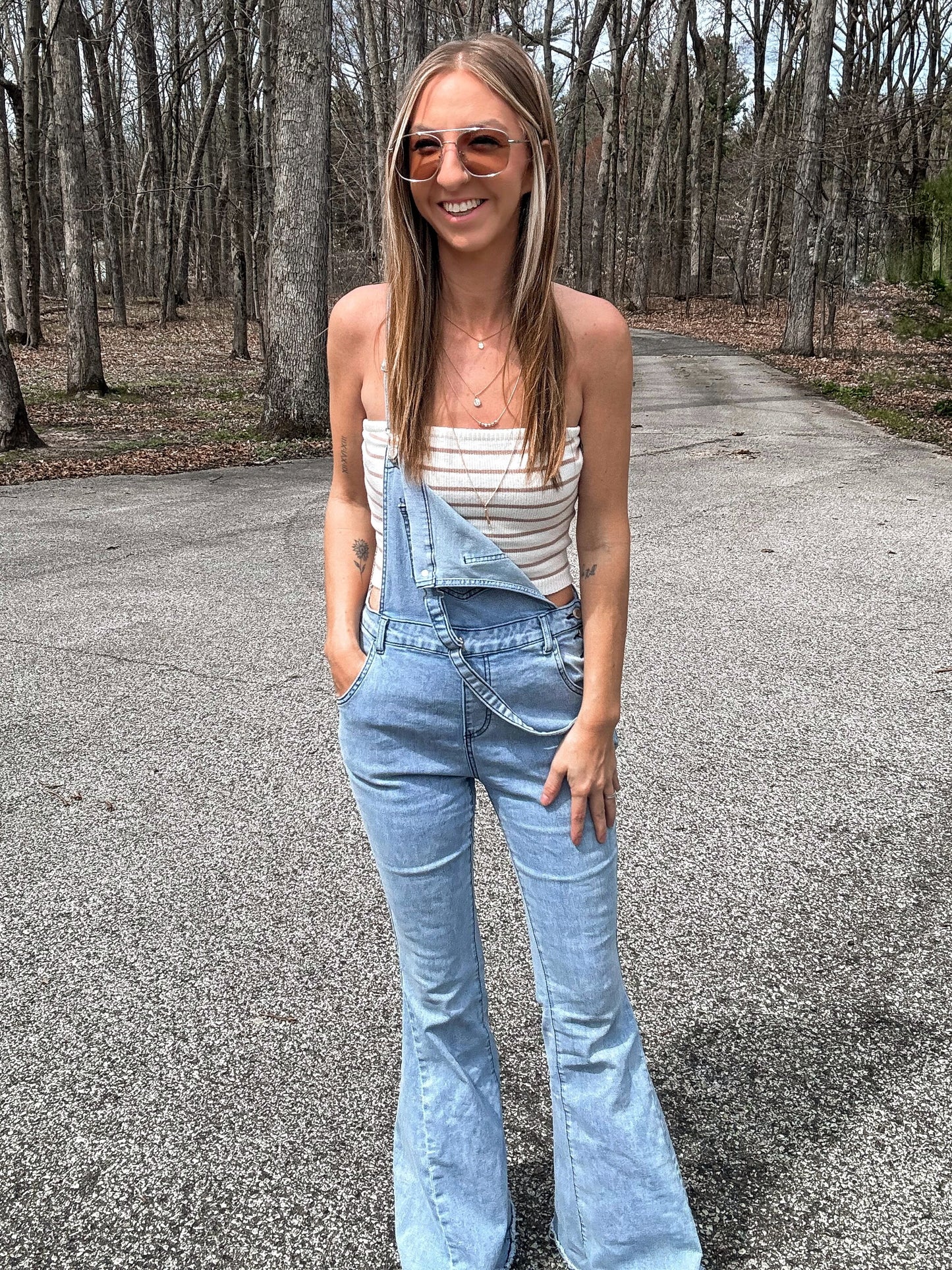 Bell-Bottom Denim Overalls